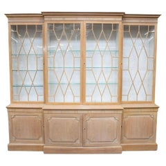 1970s Baker Furniture Chinese Chippendale Style Cerused Pine Breakfront /Cabinet