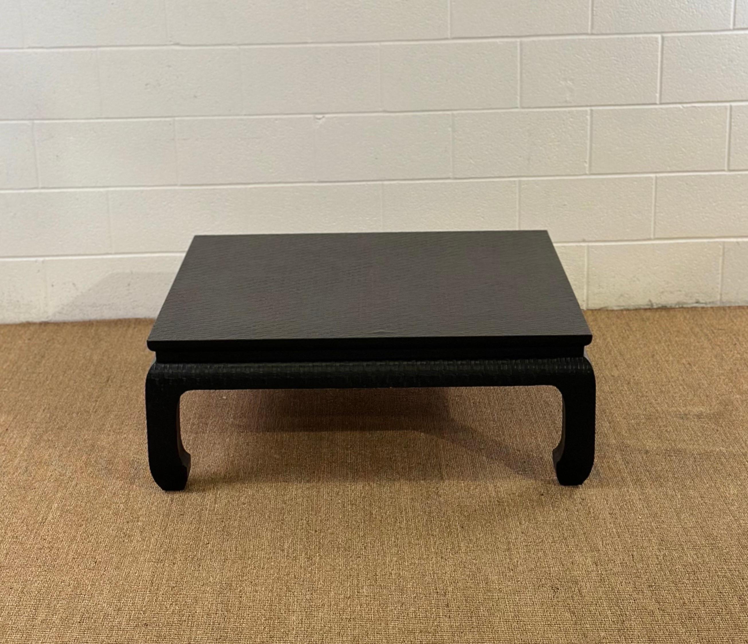 American 1970s Baker Furniture Raffia Wrapped Ming Style Black Square Coffee Table  For Sale