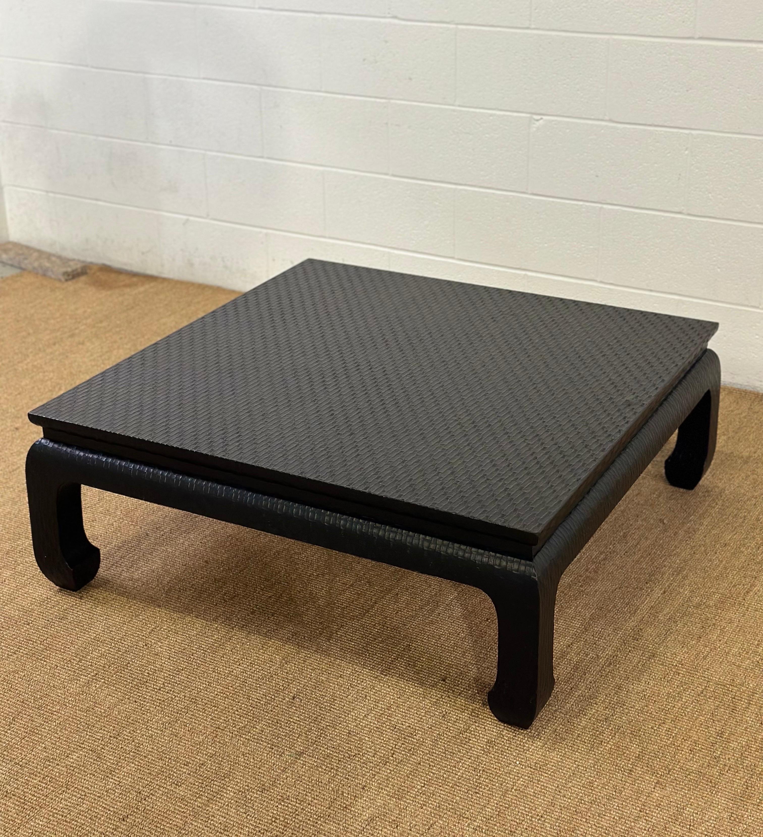 1970s Baker Furniture Raffia Wrapped Ming Style Black Square Coffee Table  For Sale 4
