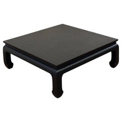 1970s Baker Furniture Raffia Wrapped Ming Style Black Square Coffee Table