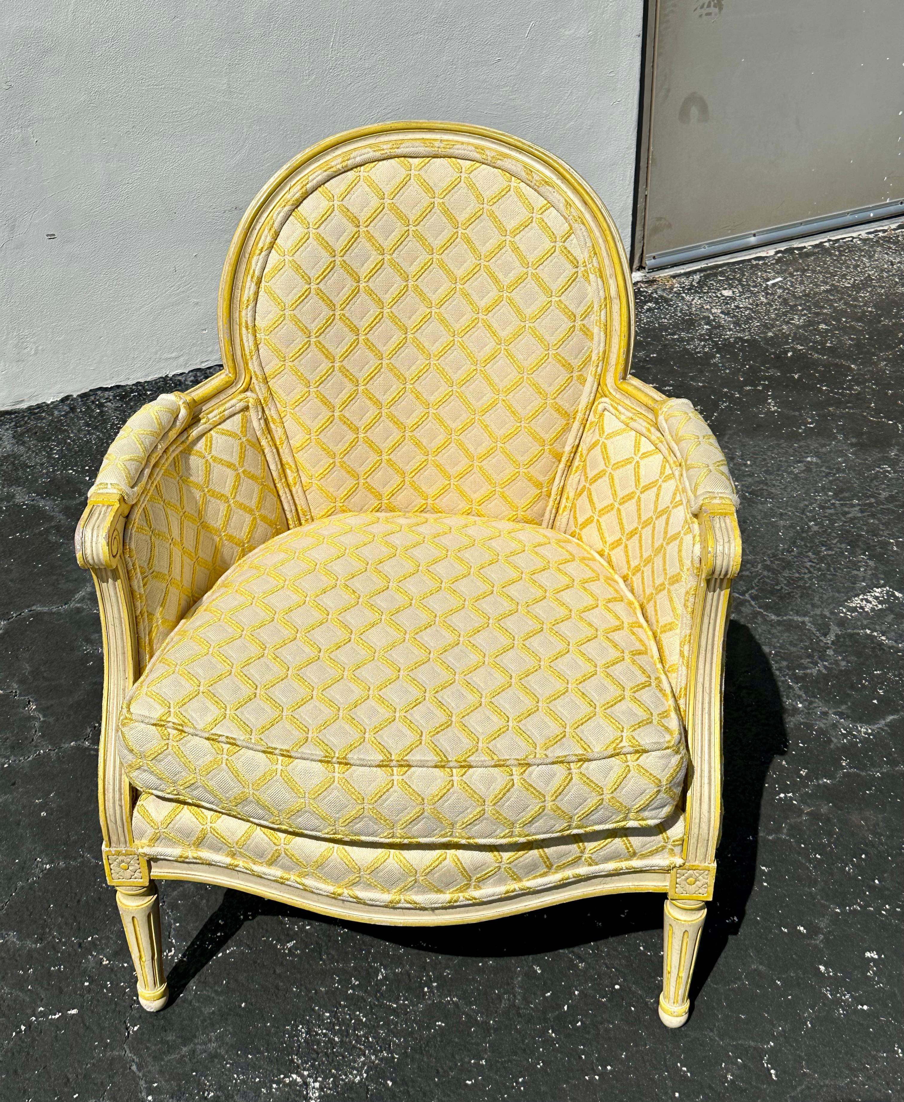 Sedie curve in velluto di cotone a reticolo Baker giallo 1970, Set di 2 in vendita 5