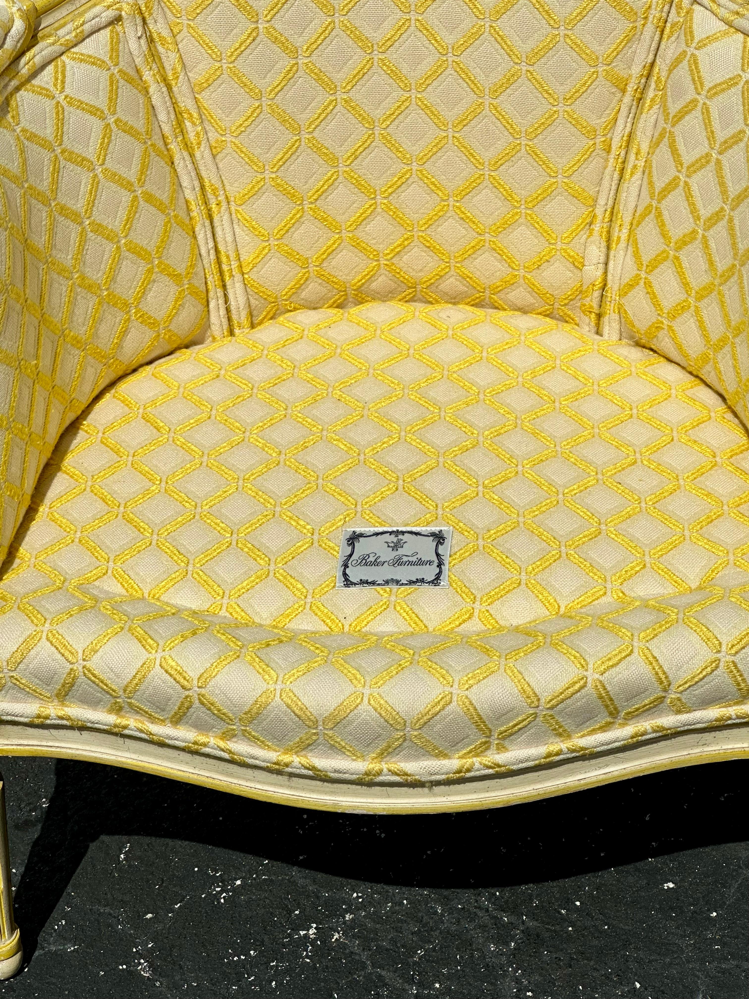 Sedie curve in velluto di cotone a reticolo Baker giallo 1970, Set di 2 in vendita 9