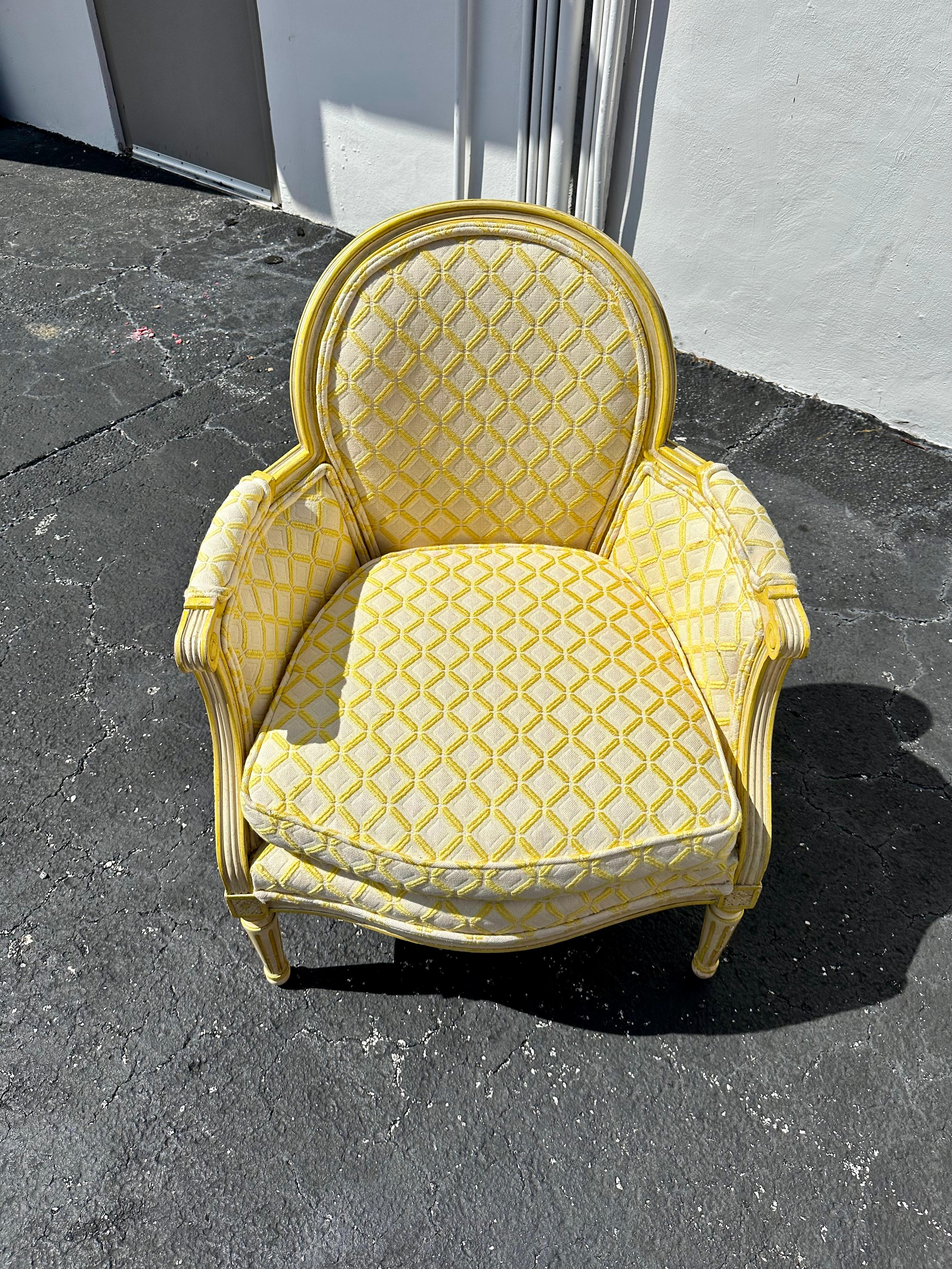 Sedie curve in velluto di cotone a reticolo Baker giallo 1970, Set di 2 in vendita 1