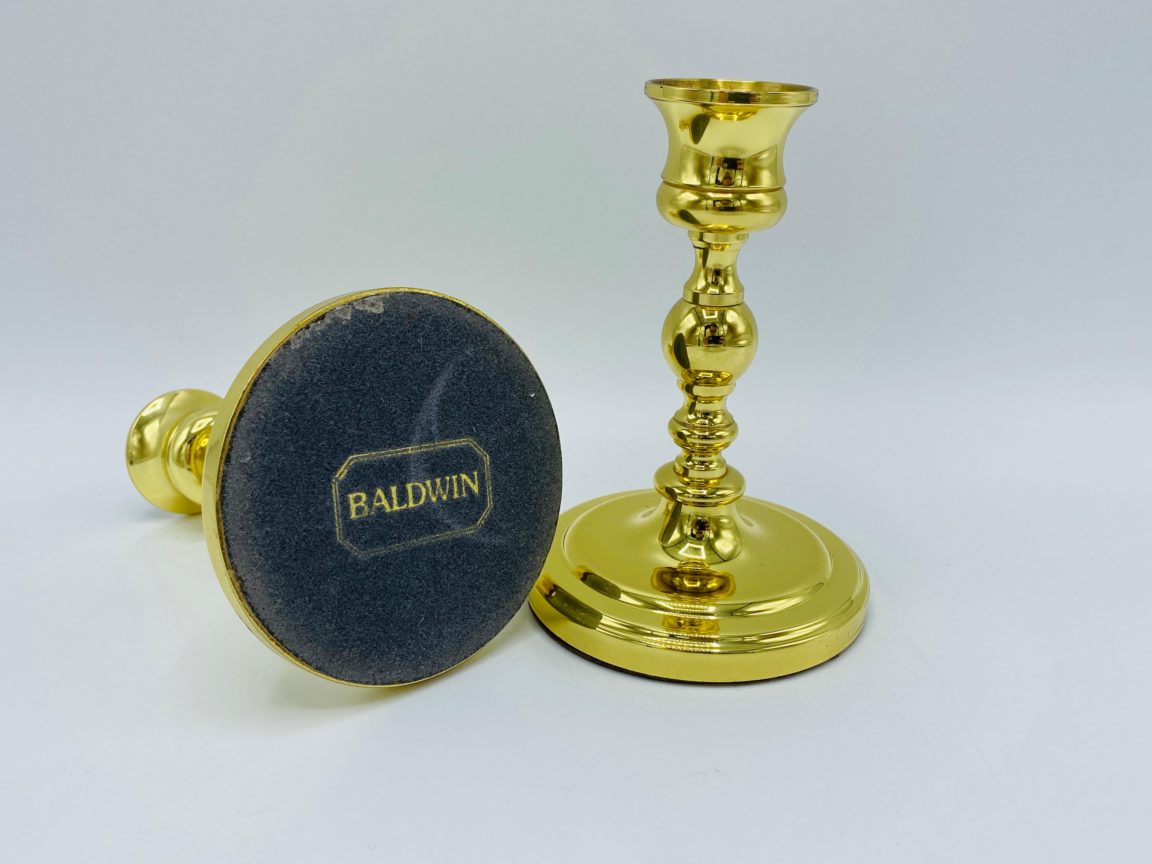 American 1970s Baldwin Brass Candlesticks, Pair For Sale