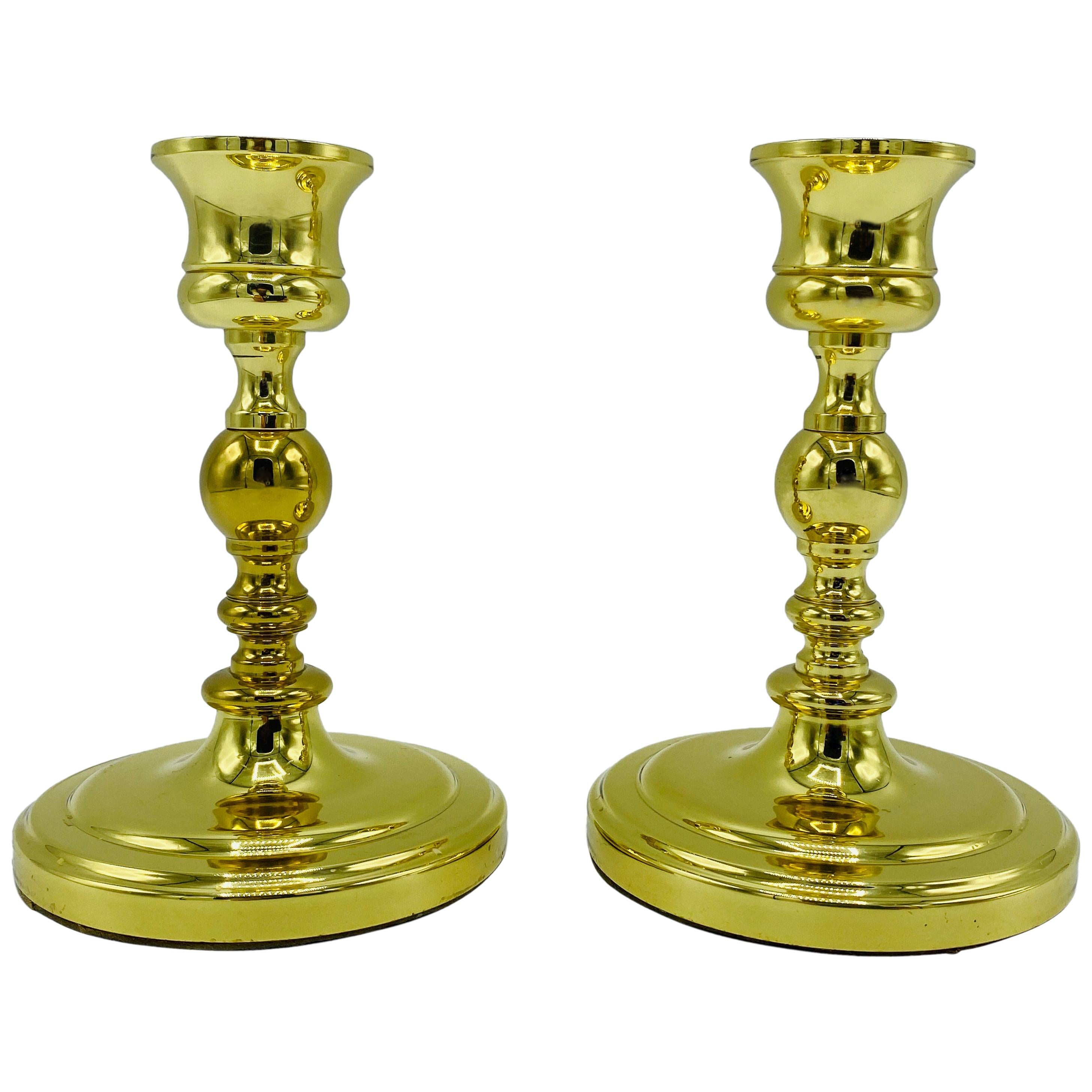 1970s Baldwin Brass Candlesticks, Pair For Sale