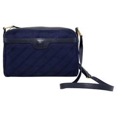 Vintage 1970s Balenciaga Navy Blue Monogram Crossbody Bag 