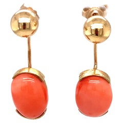1970s Ball Stud Earrings with Removable Coral Dangles in 14 Karat Gold