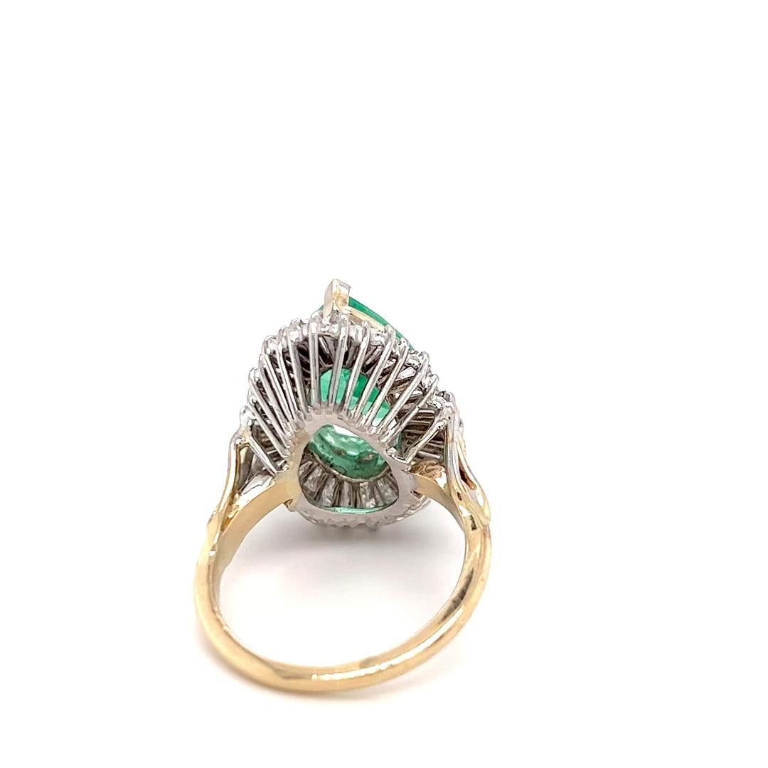 Pear Cut 1970s Ballerina Style Emerald & Diamond Ring in 14K Two-Tone Gold
