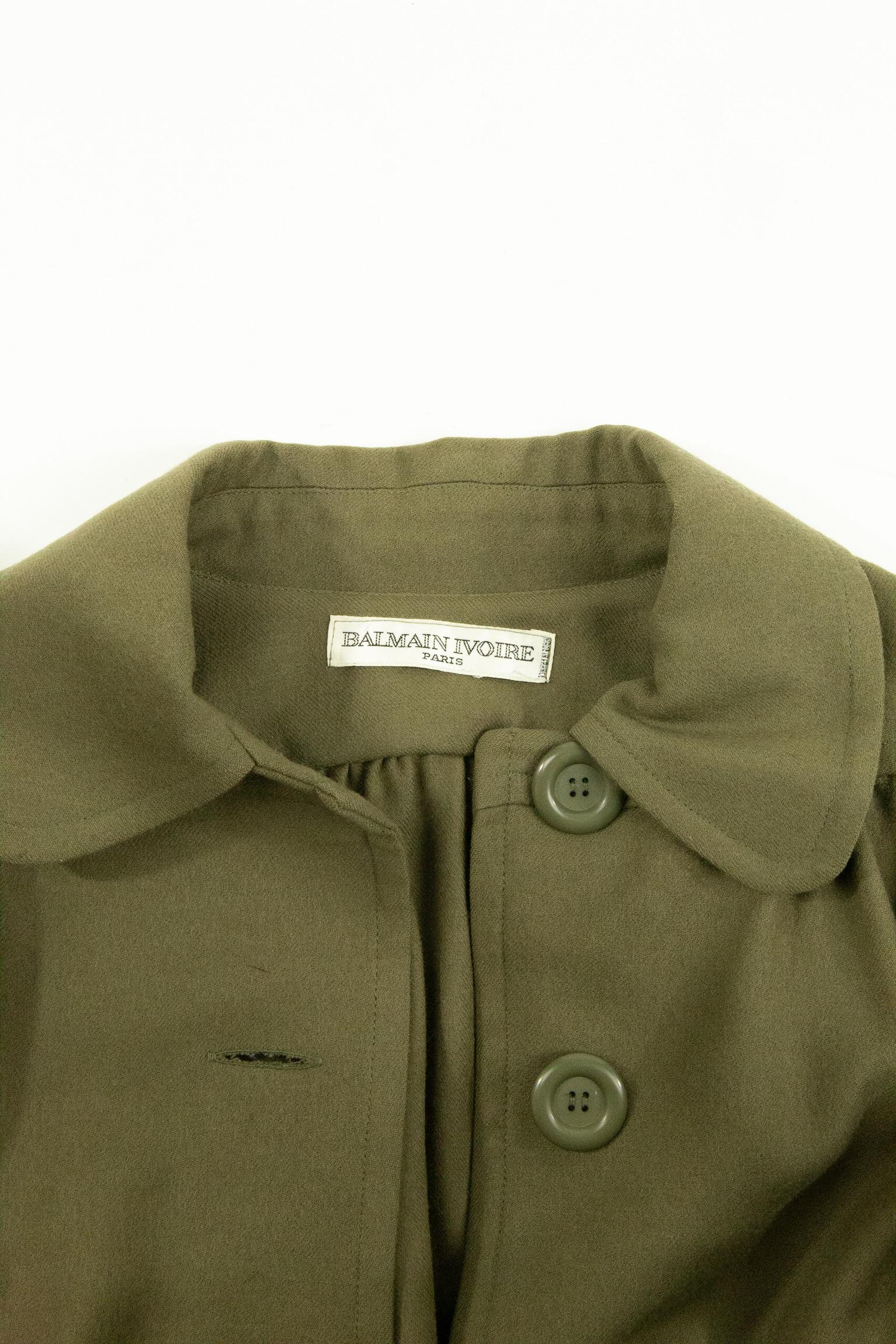 1970s Balmain Ivoire Khaki Jacket For Sale 5