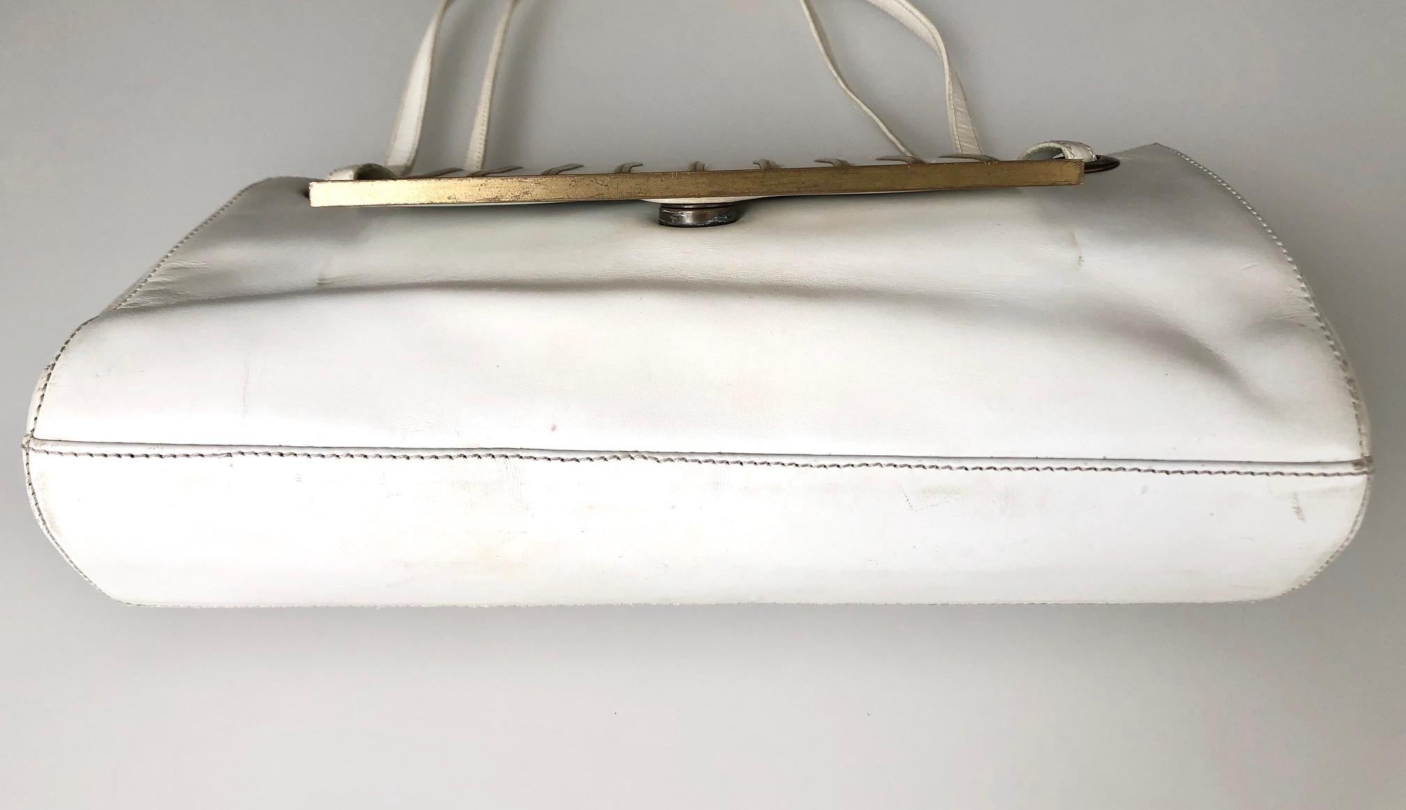 Women's 1970s Balmain Paris White Cream and Gold Leather Shoulder Bag  For Sale