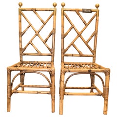 1970s Bamboo and Golden Brass French Set of 6 Chairs, Style Maison Jansen