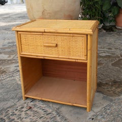 1970's Bamboo and Rattan Bedside Table with Drawers