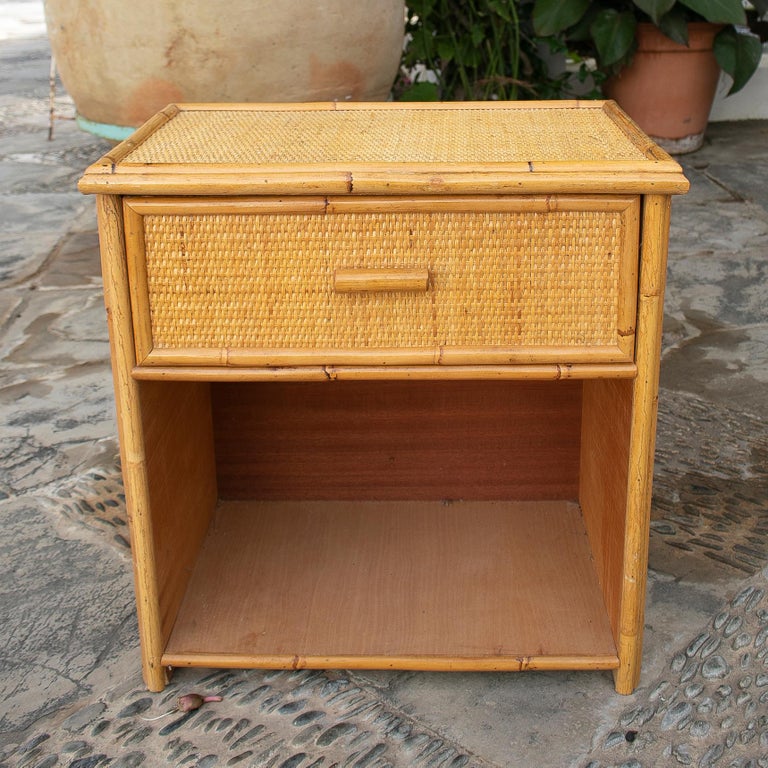 1970's Bamboo and Rattan Bedside Table with Drawers For Sale at 1stDibs