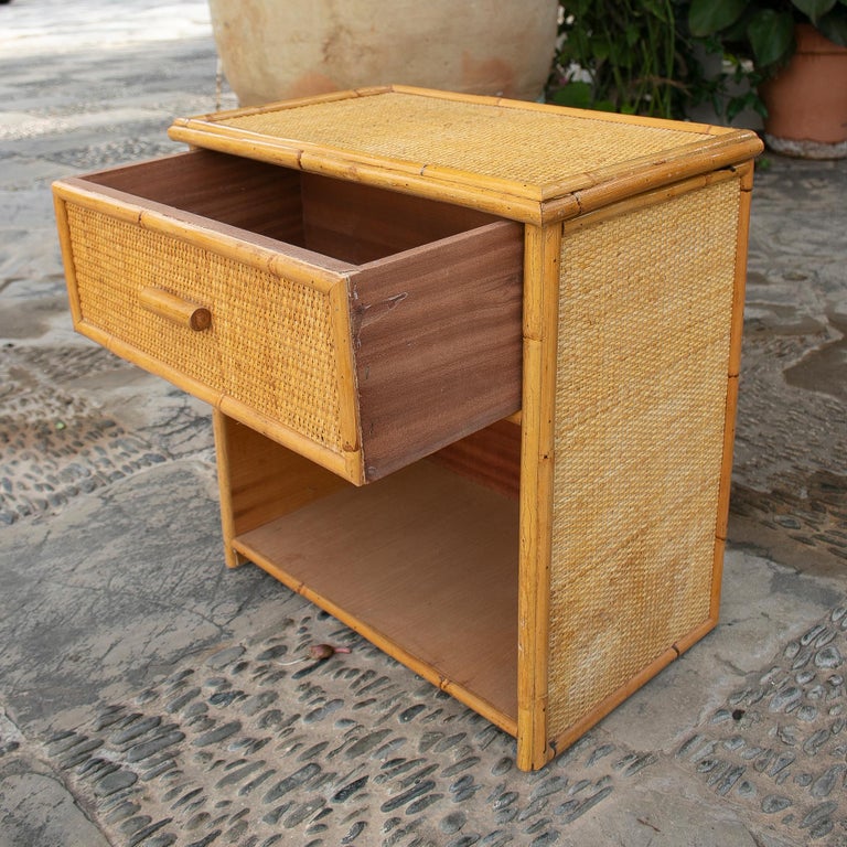 1970's Bamboo and Rattan Bedside Table with Drawers For Sale at 1stDibs