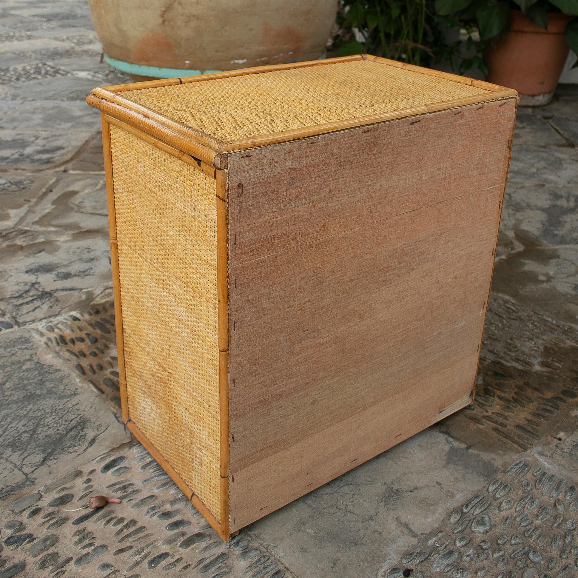 European 1970's Bamboo and Rattan Bedside Table with Drawers For Sale