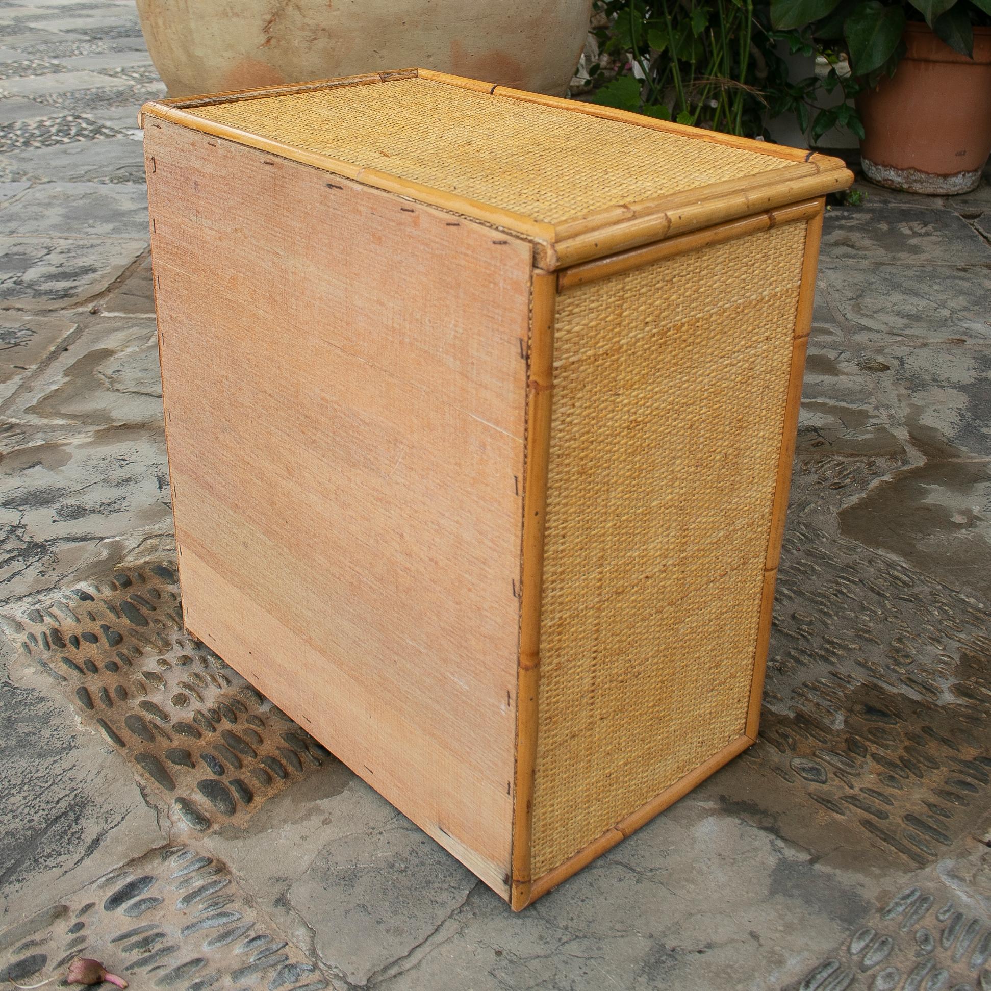20th Century 1970's Bamboo and Rattan Bedside Table with Drawers For Sale