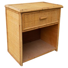 Comodino in bambù e rattan con cassetti degli anni '70
