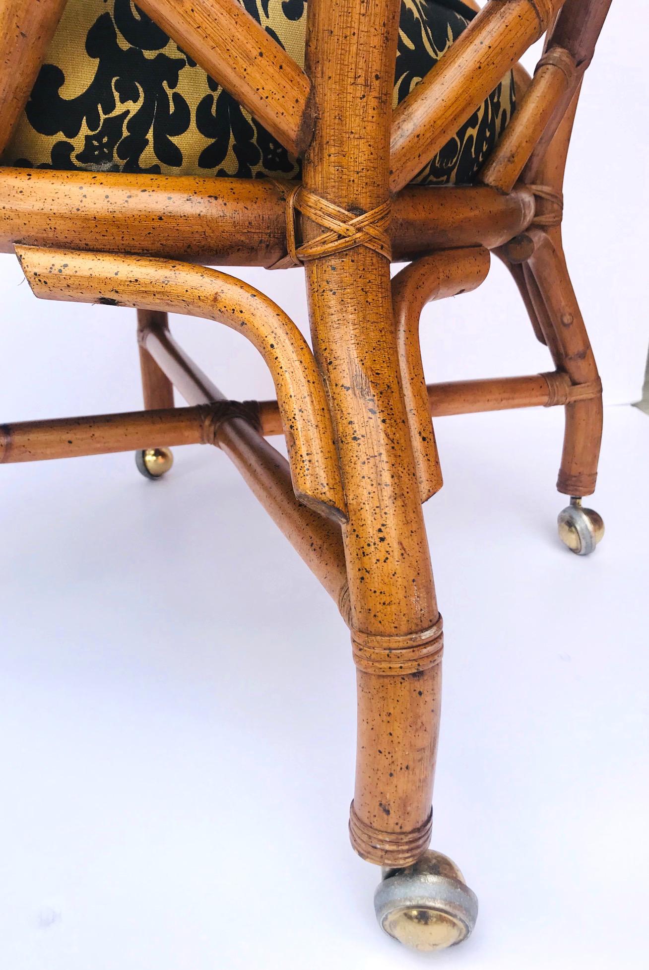 1970s Bamboo and Rattan Chippendale Swivel Desk Chair 3