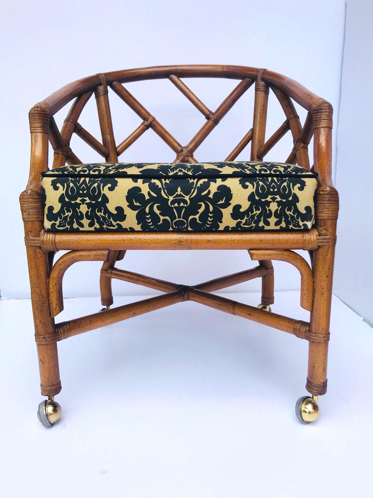 Late 20th Century 1970s Bamboo and Rattan Chippendale Swivel Desk Chair