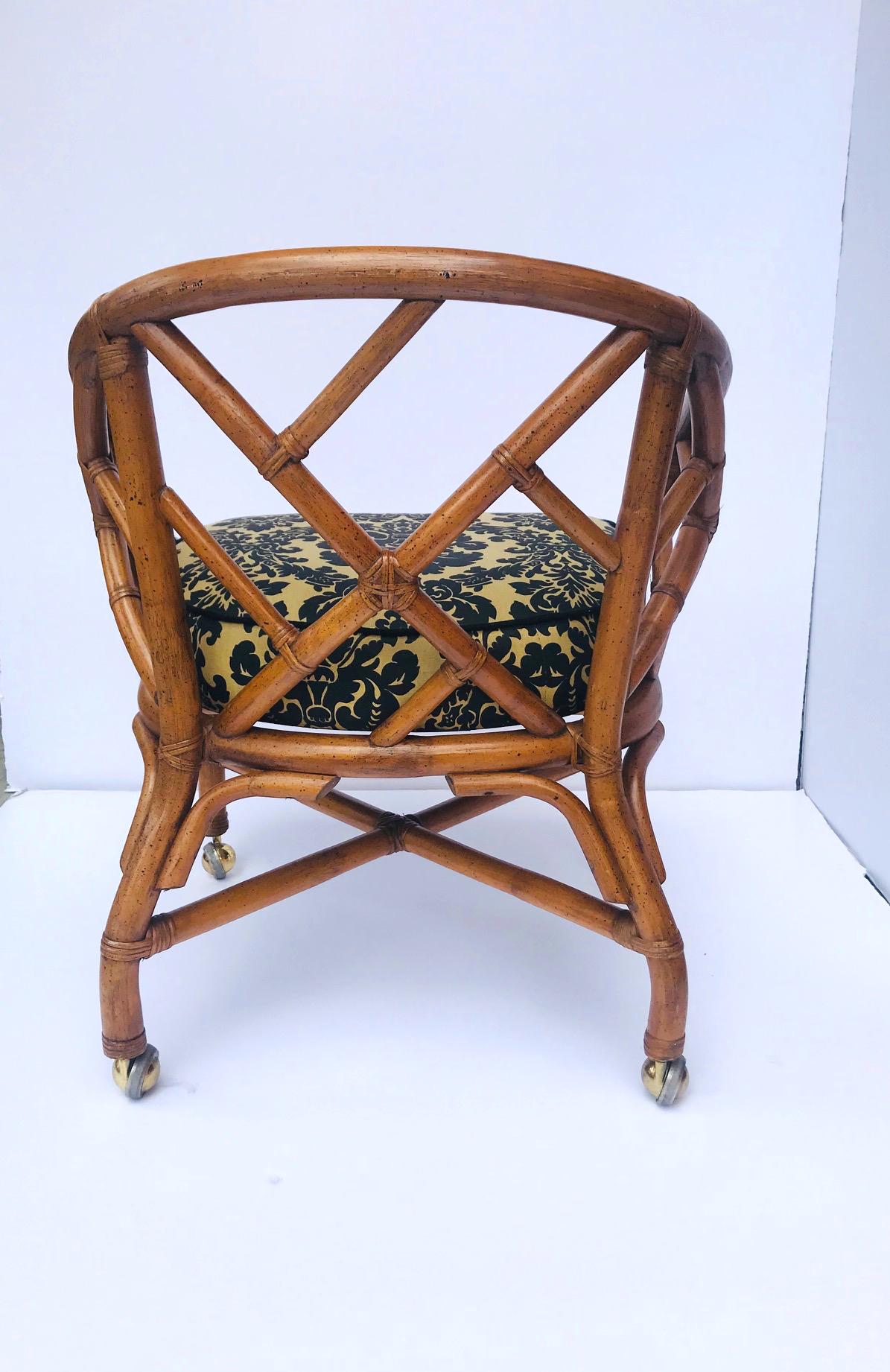 American 1970s Bamboo and Rattan Chippendale Swivel Desk Chair