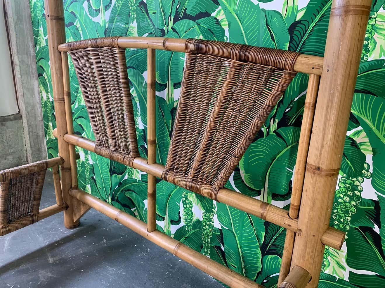 1970s Bamboo and Rattan Queen Size Four Poster Canopy Bed 3