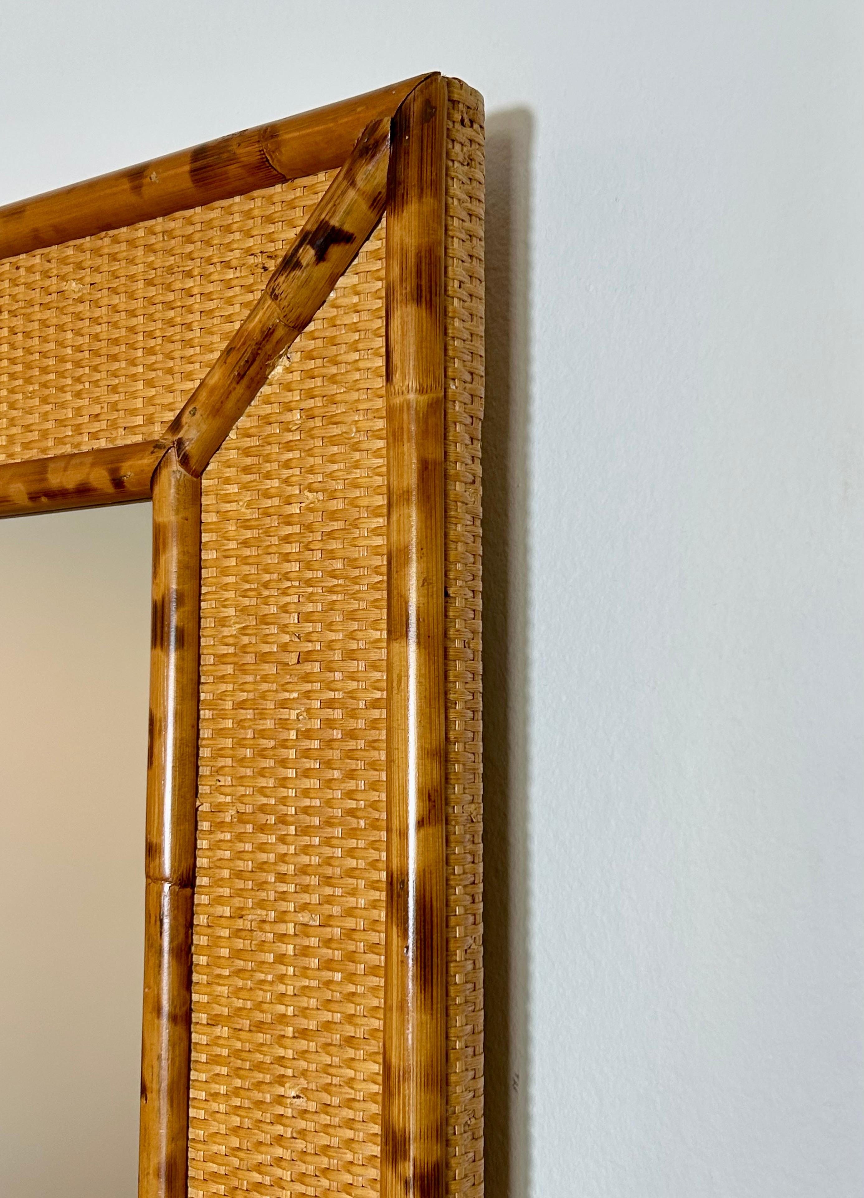 1970s Bamboo and Rattan Wall Mirror with Console For Sale 1