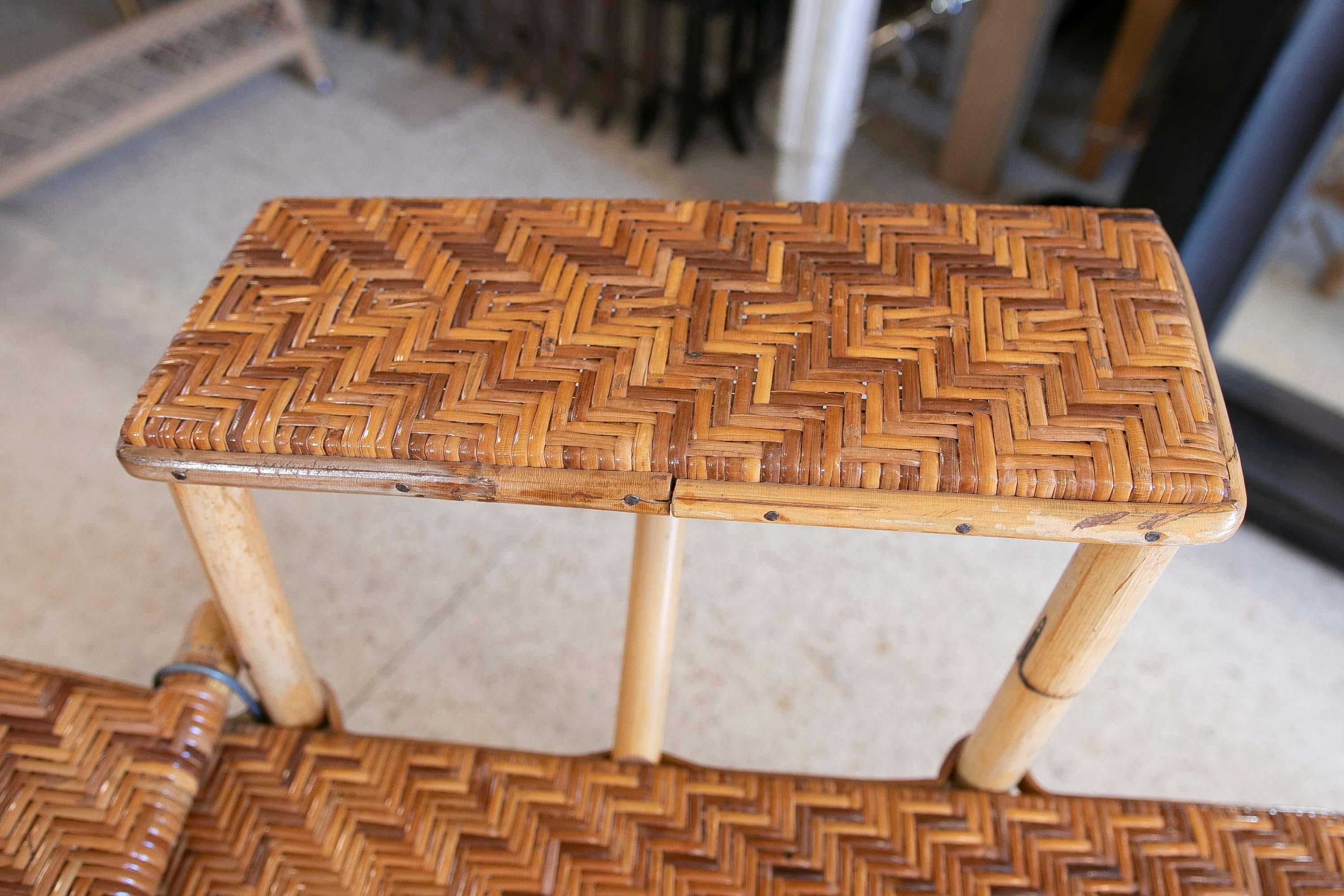 1970s Bamboo and Wicker Lounger Armchair with Footrest  For Sale 5