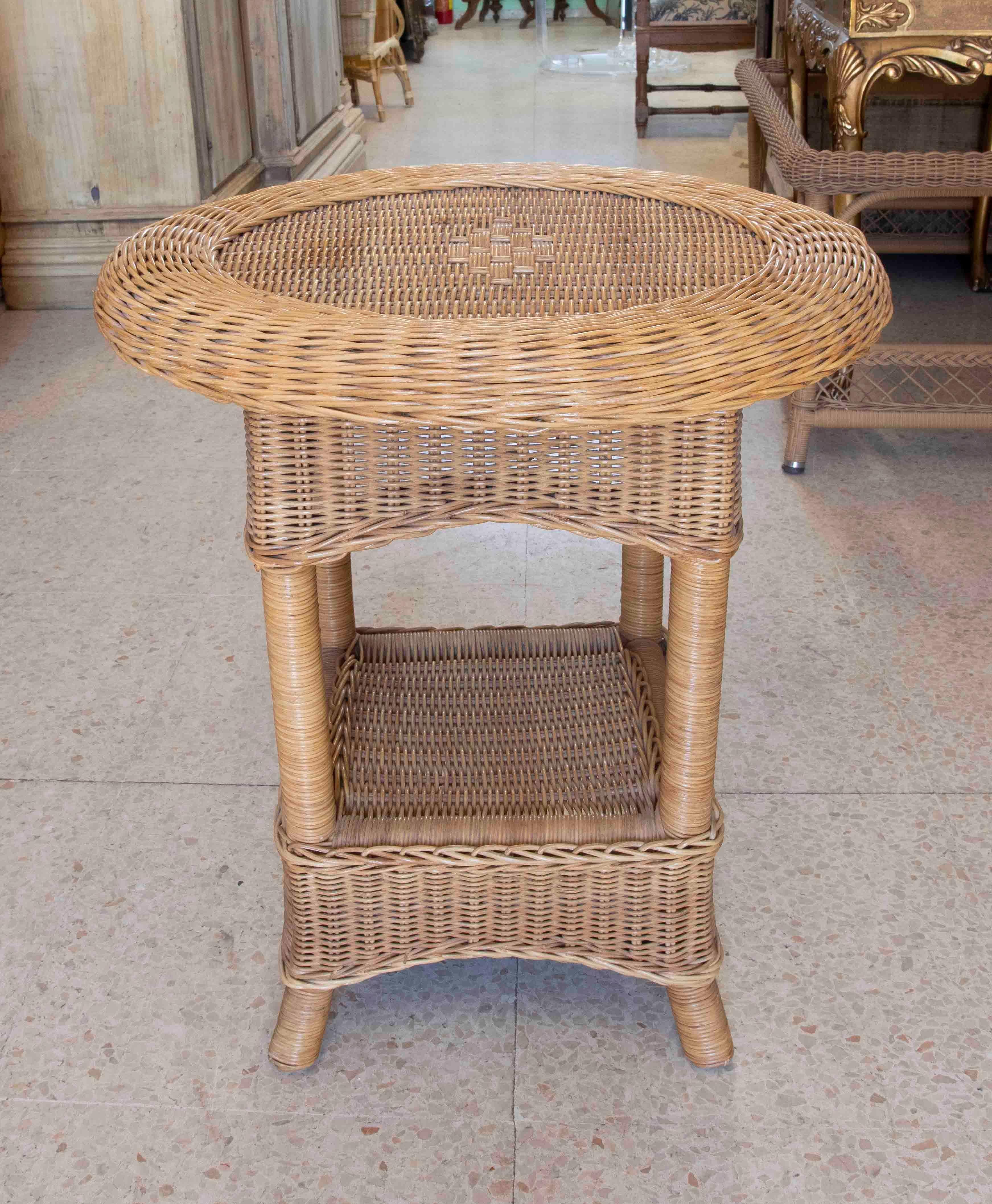Spanish 1970s Bamboo and Wicker Side Table  For Sale