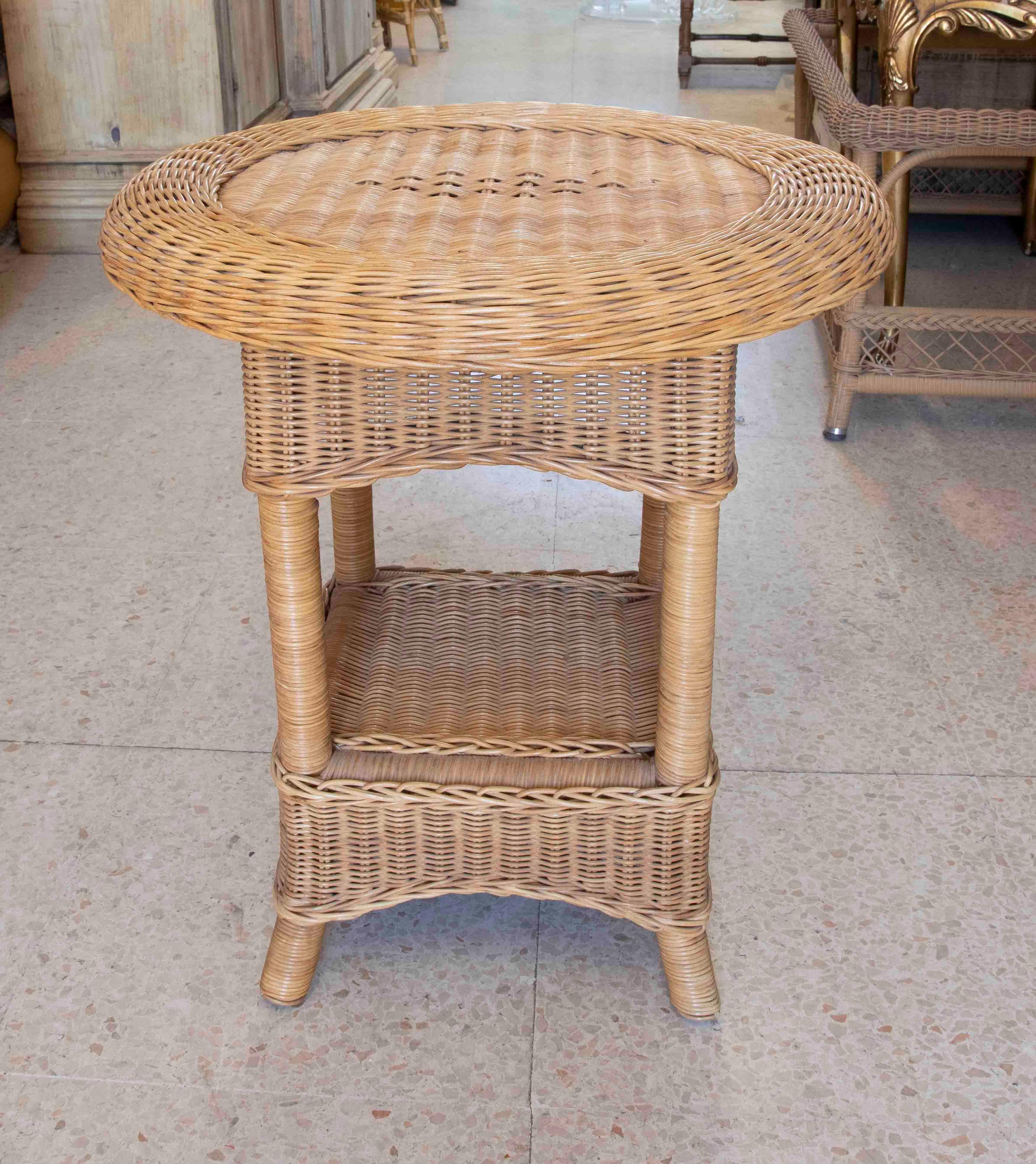 20th Century 1970s Bamboo and Wicker Side Table  For Sale