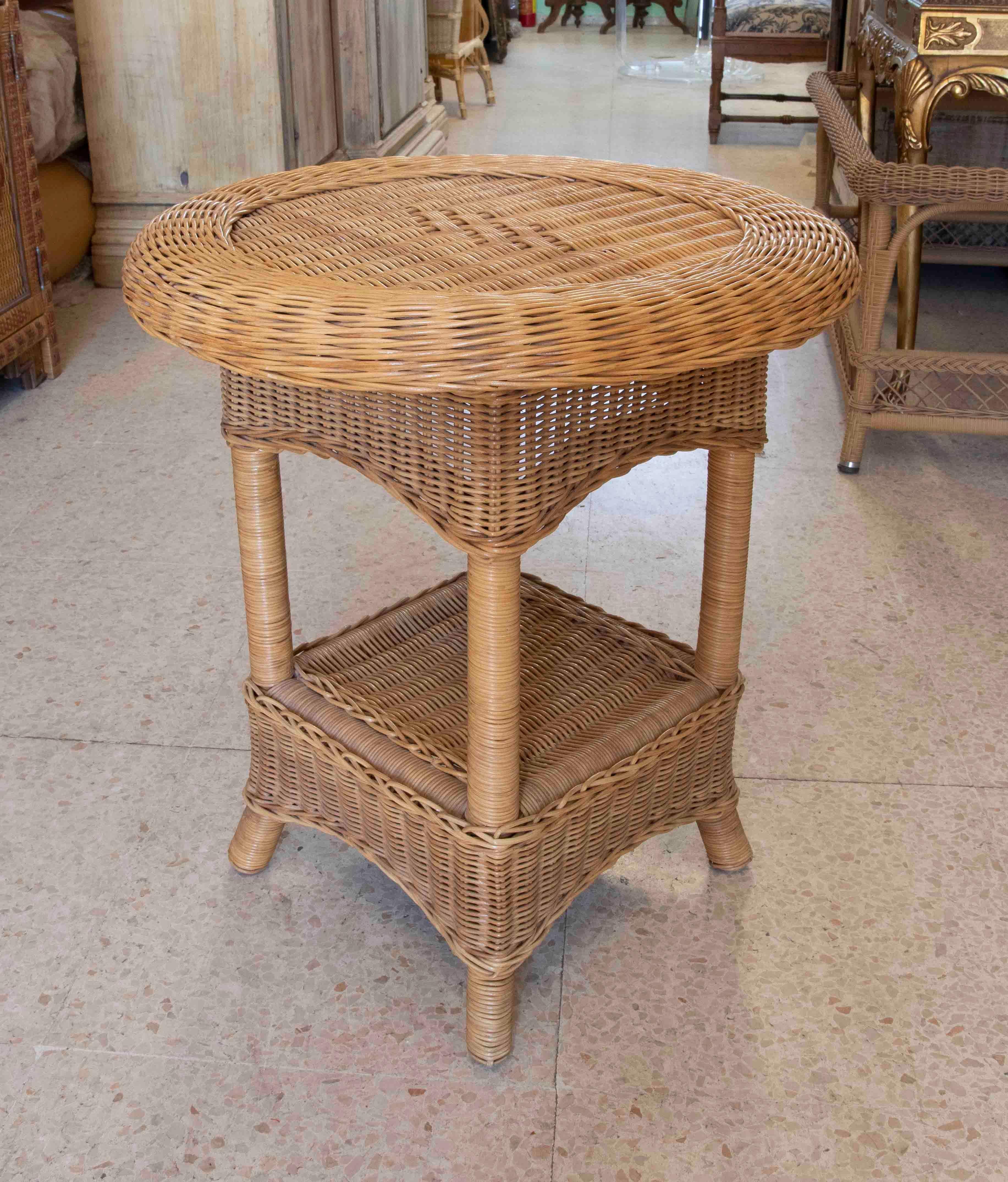 Plastic 1970s Bamboo and Wicker Side Table  For Sale