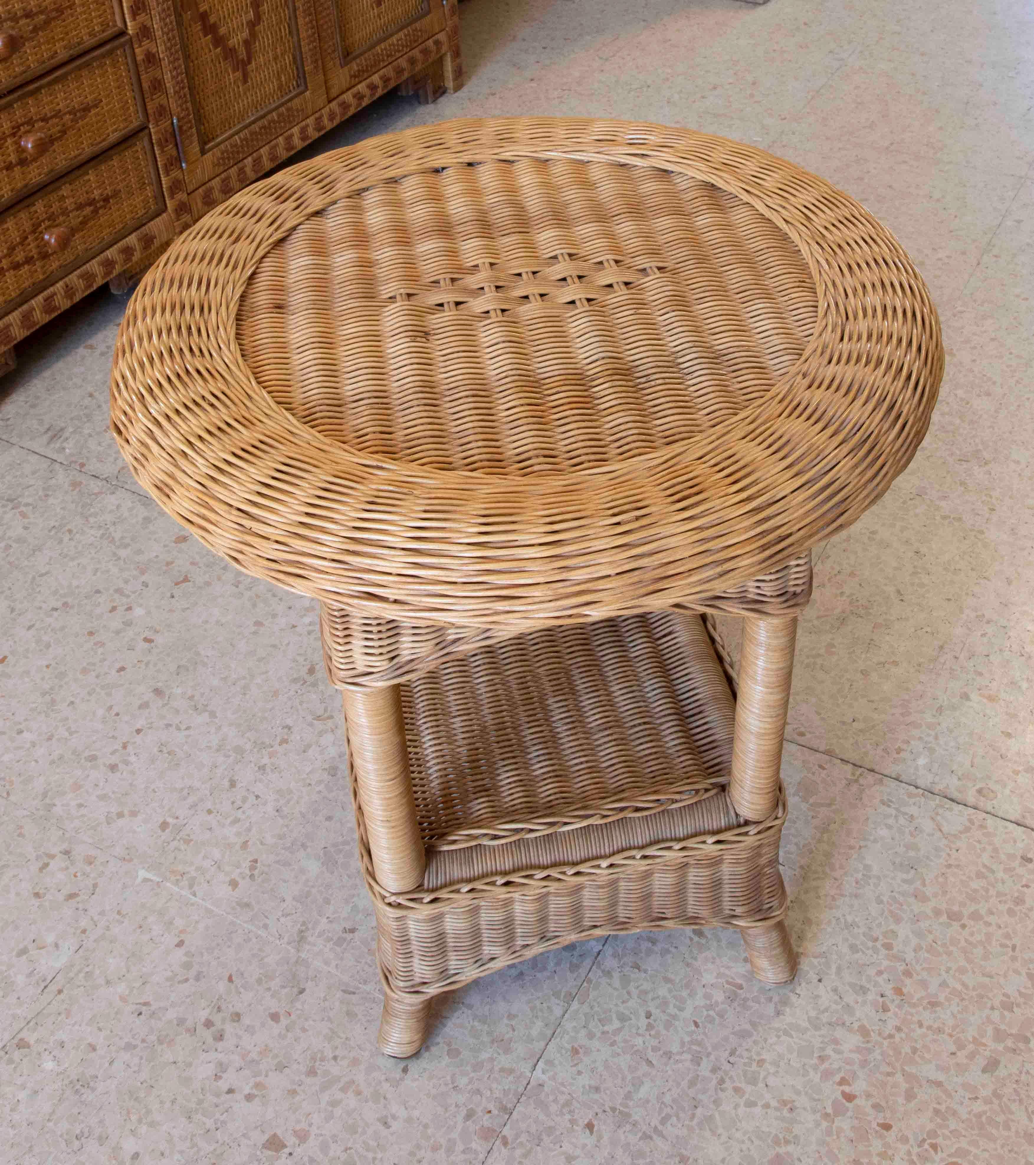 1970s Bamboo and Wicker Side Table  For Sale 3