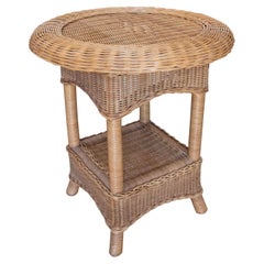 1970s Bamboo and Wicker Side Table