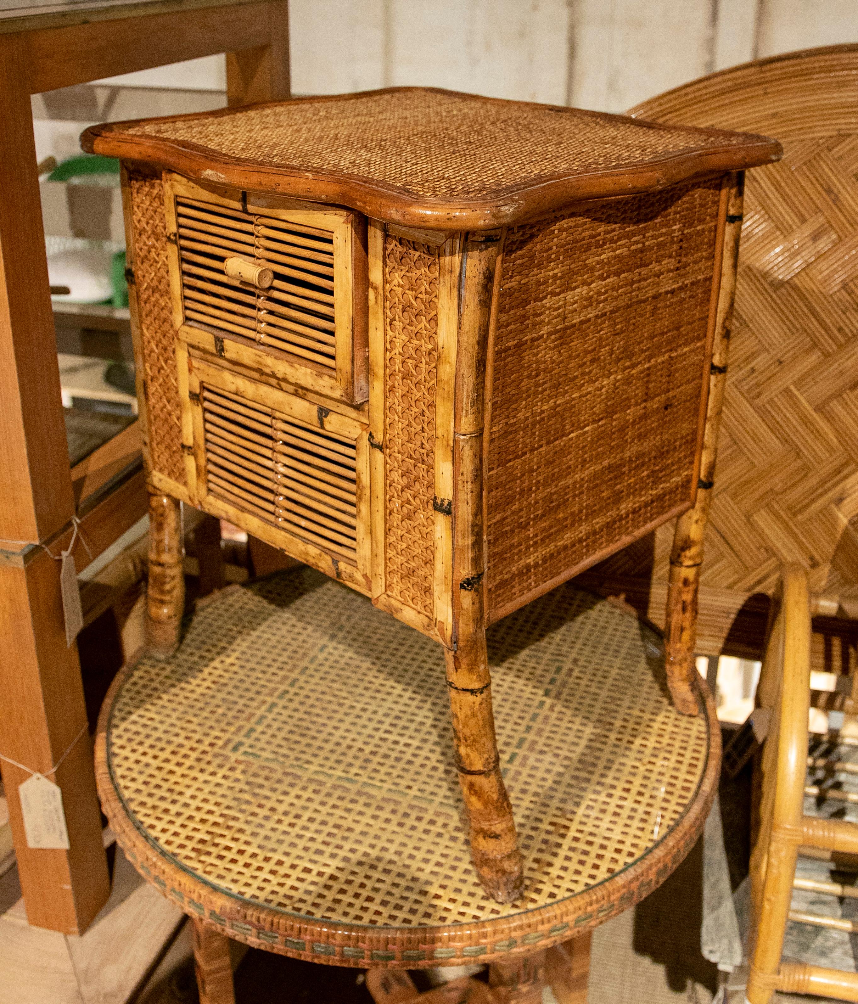 1970s Bamboo and Wicker Side Table with Drawer For Sale 6