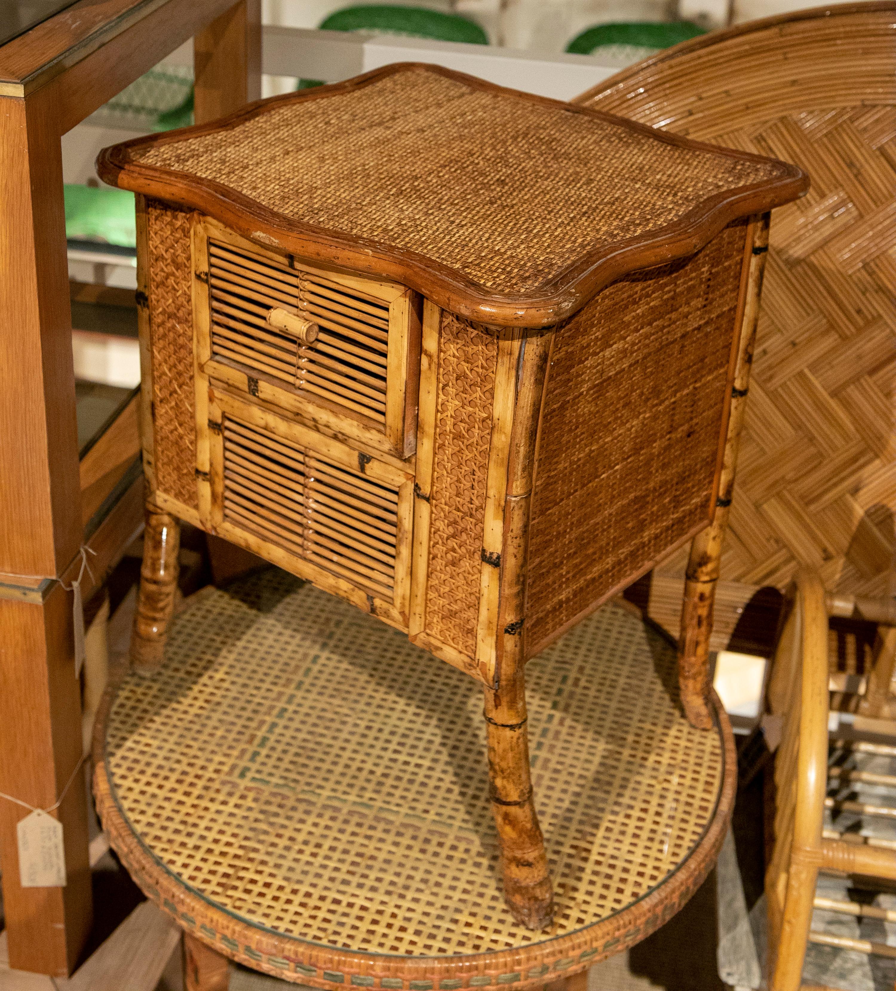 1970s Bamboo and Wicker Side Table with Drawer For Sale 7
