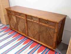 1970s Bamboo and Wood Sideboard with Doors and Drawers