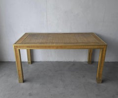1970s Bamboo & Brass Dining Table Desk