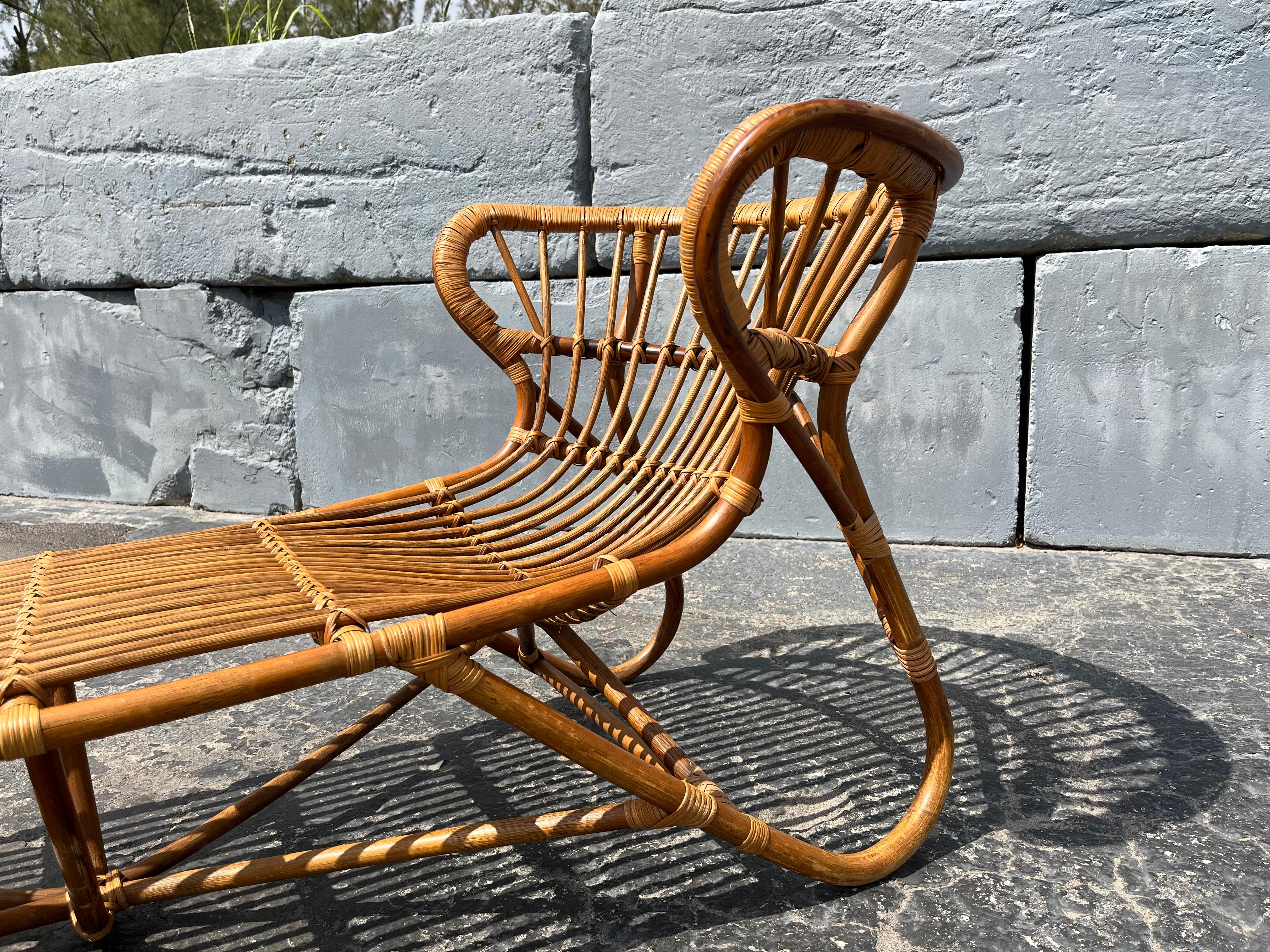 American 1970s Bamboo Chaise Lounge Attributed to Viggo Boesen, Mid Century Modern  For Sale