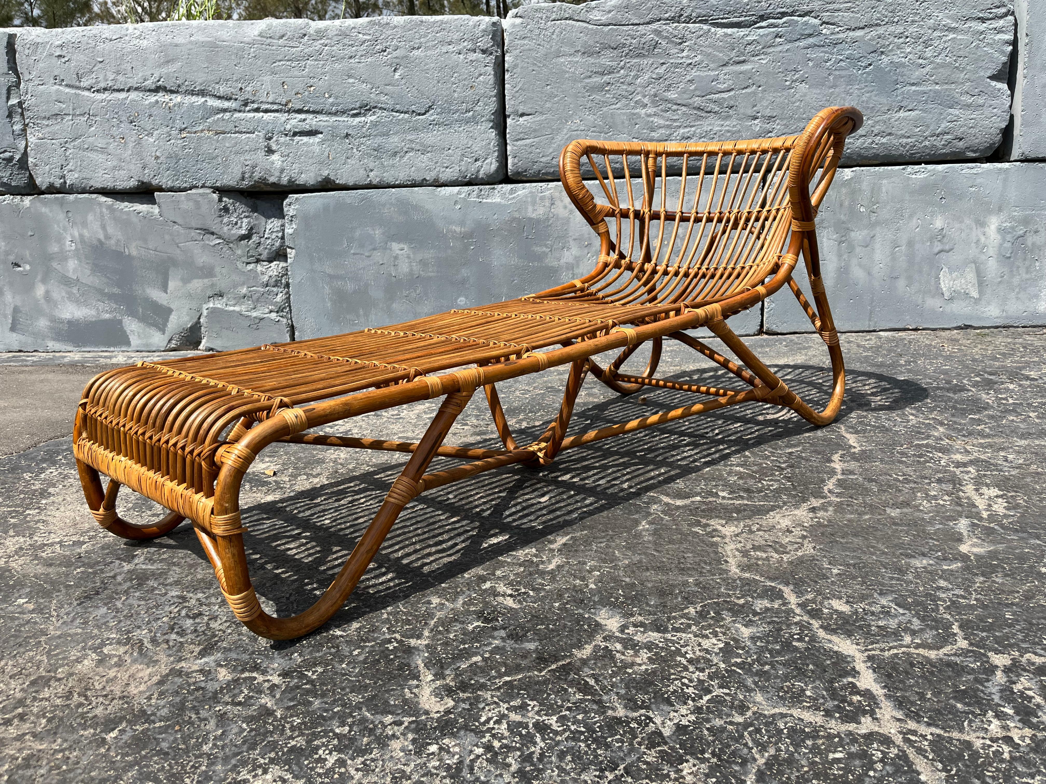 Late 20th Century 1970s Bamboo Chaise Lounge Attributed to Viggo Boesen, Mid Century Modern  For Sale
