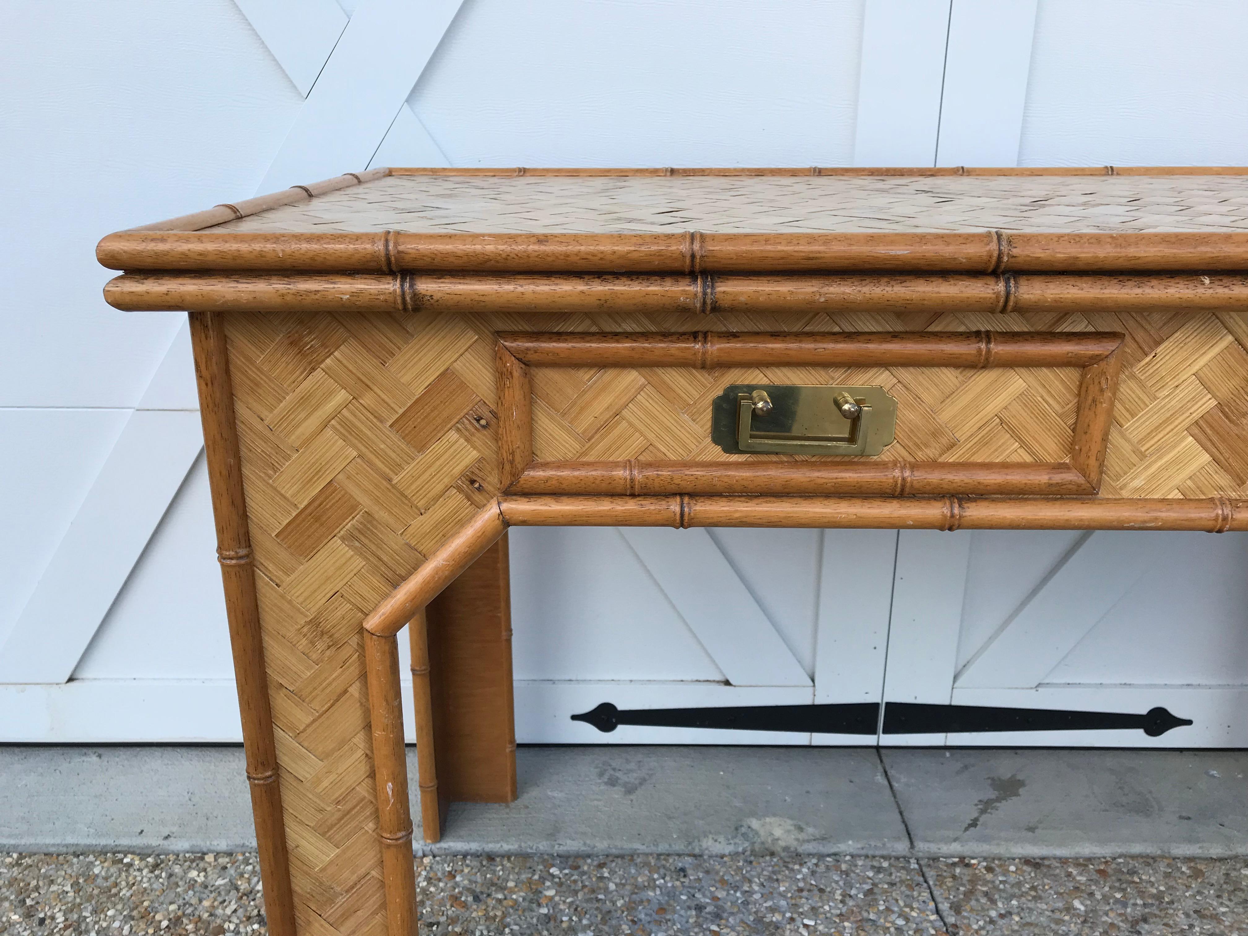20th Century 1970s Bamboo Desk with Brass Campaign Hardware
