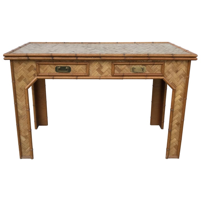 1970s Bamboo Desk With Brass Campaign Hardware At 1stdibs