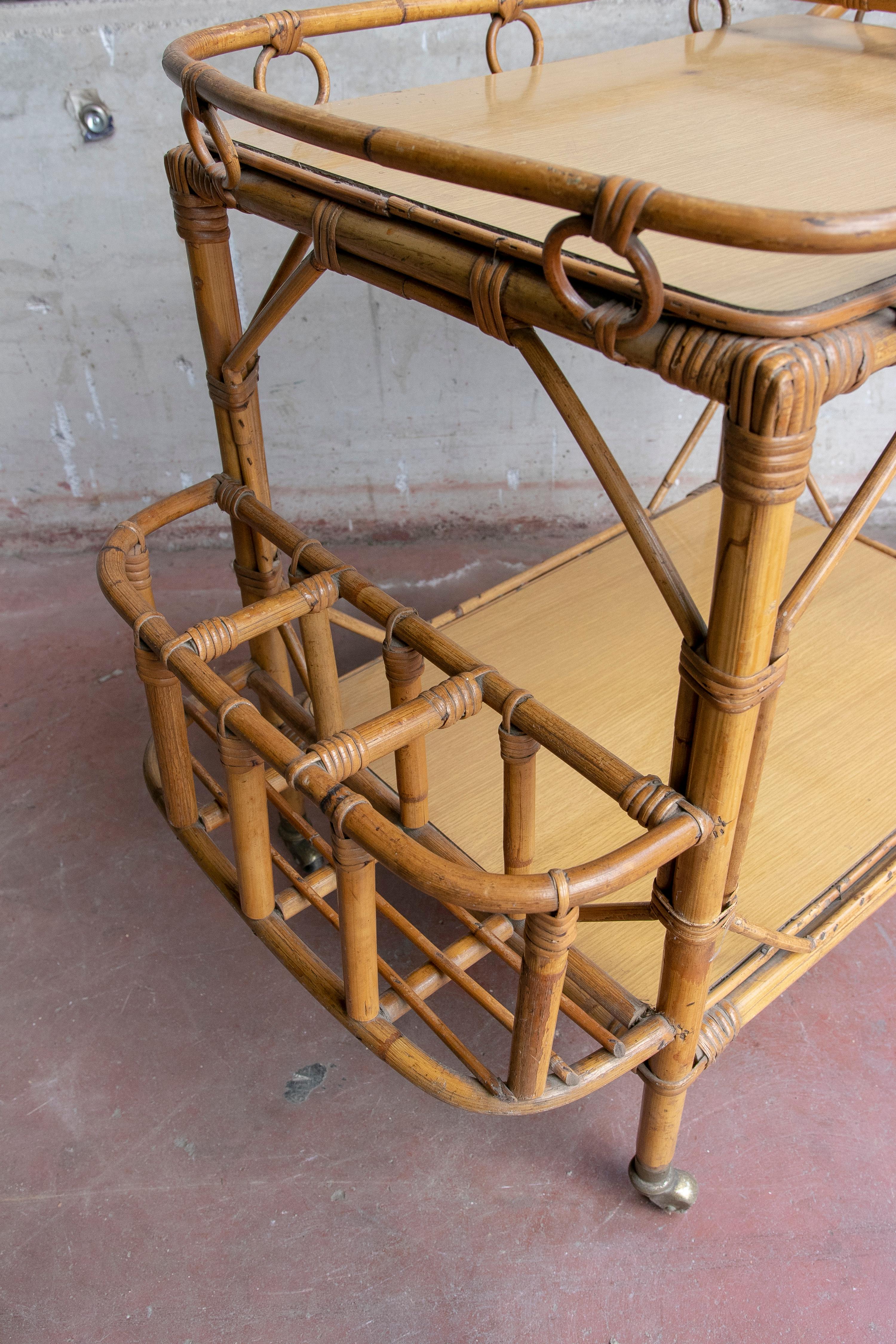 1970s Bamboo Drinks Trolley with Wheels For Sale 6