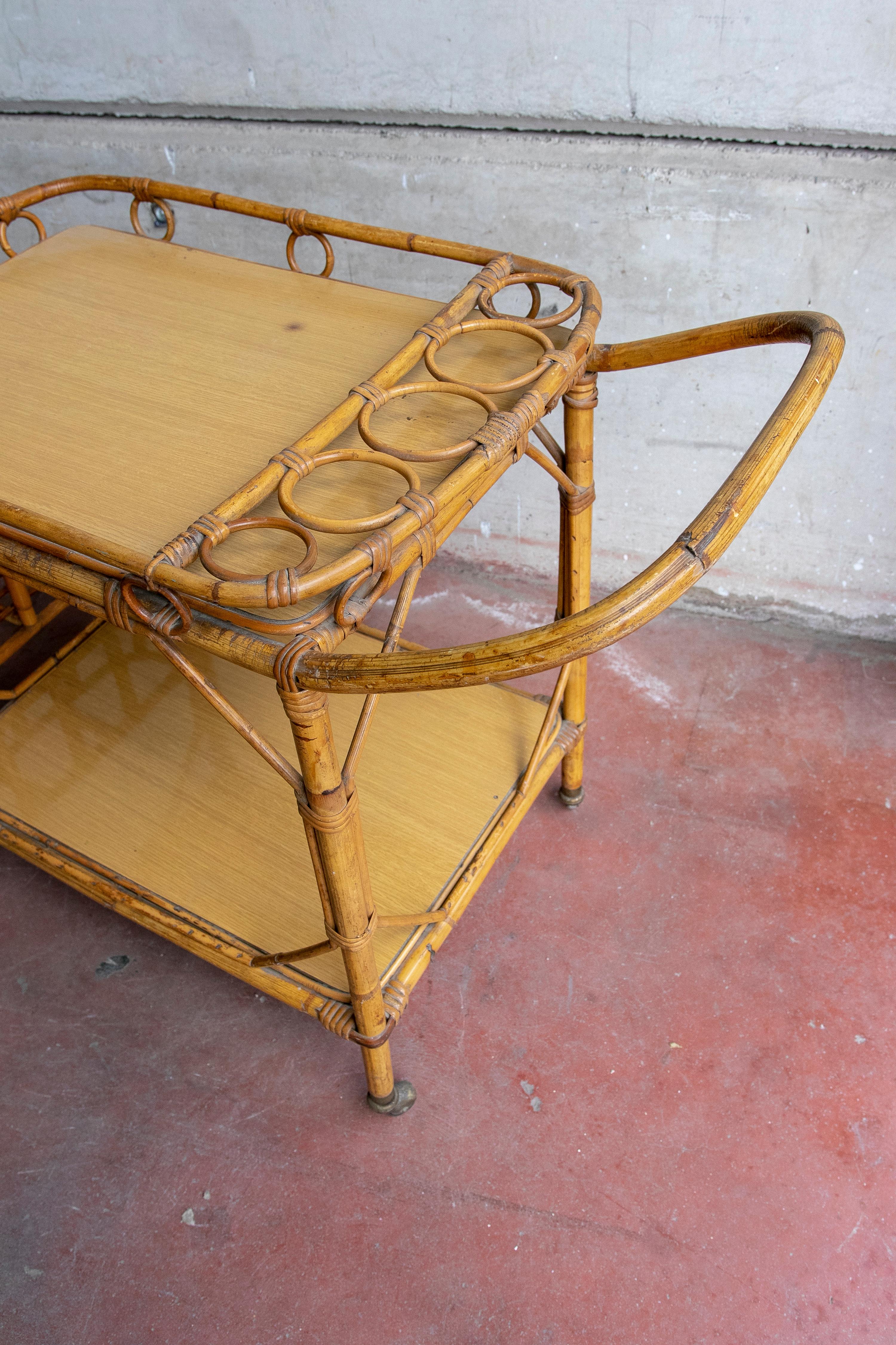 1970s Bamboo Drinks Trolley with Wheels For Sale 8
