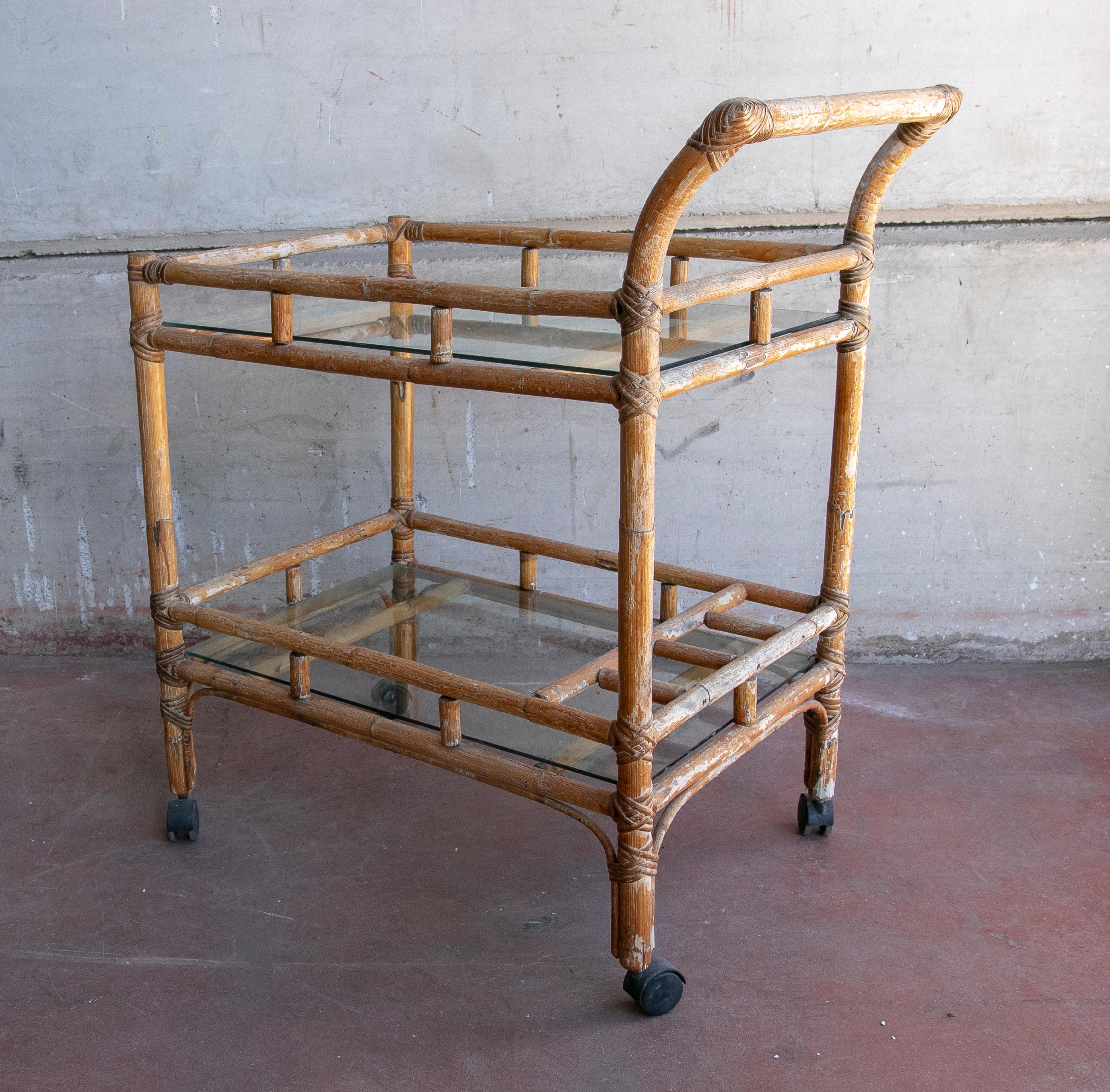 20th Century 1970s Bamboo Drinks Trolley with Wheels For Sale