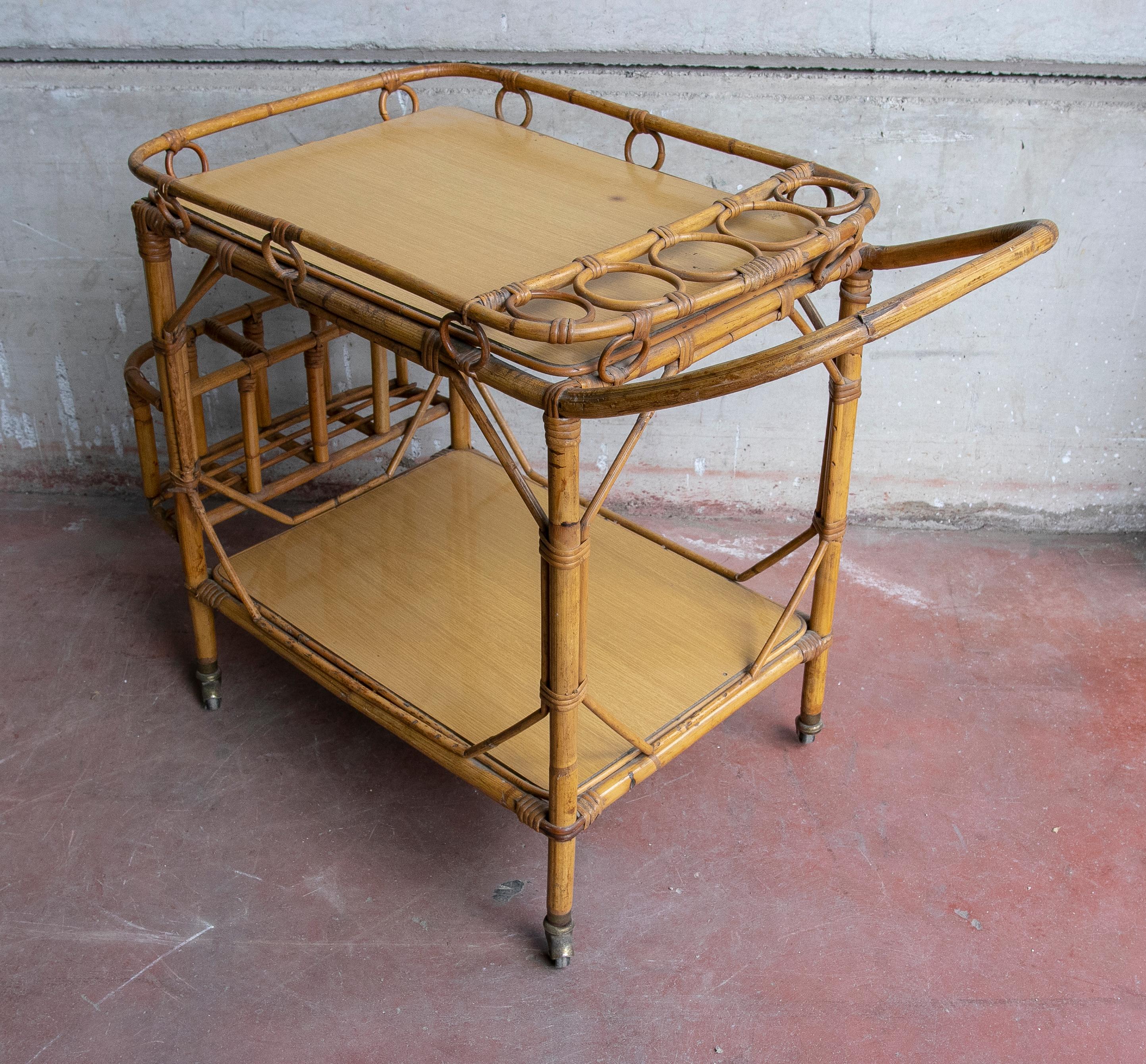 20th Century 1970s Bamboo Drinks Trolley with Wheels For Sale