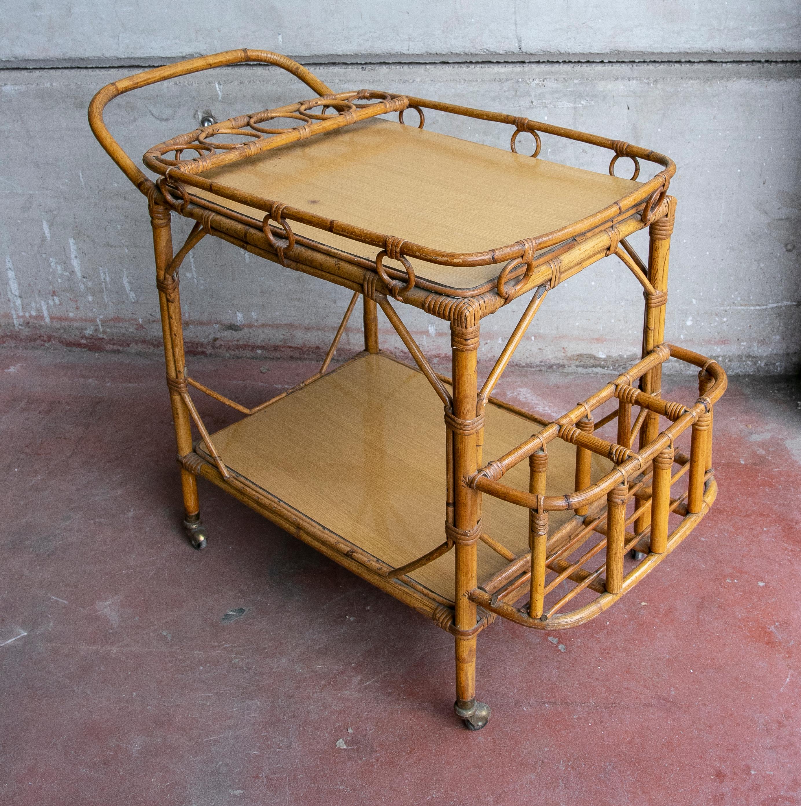 1970s Bamboo Drinks Trolley with Wheels For Sale 3