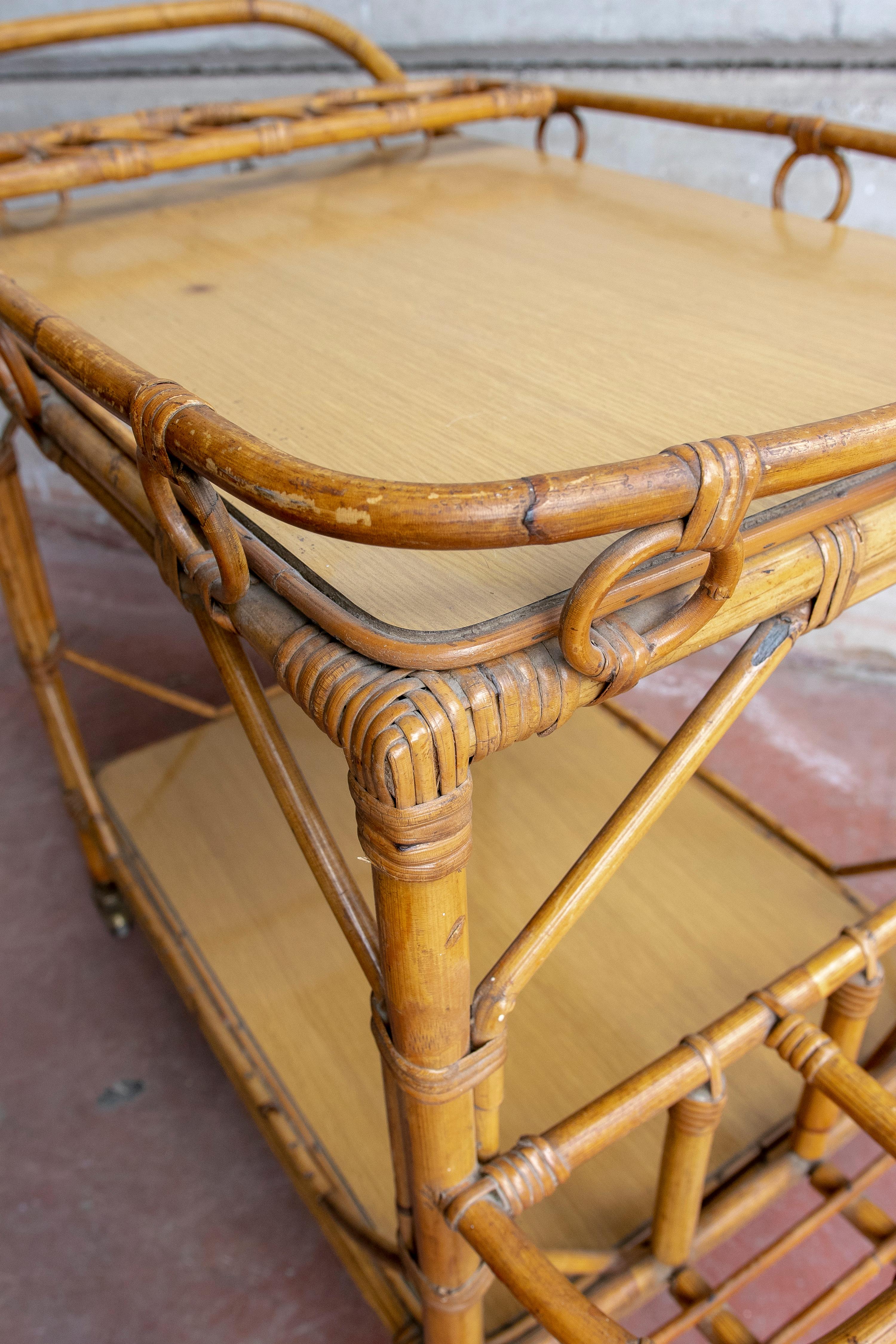 1970s Bamboo Drinks Trolley with Wheels For Sale 4