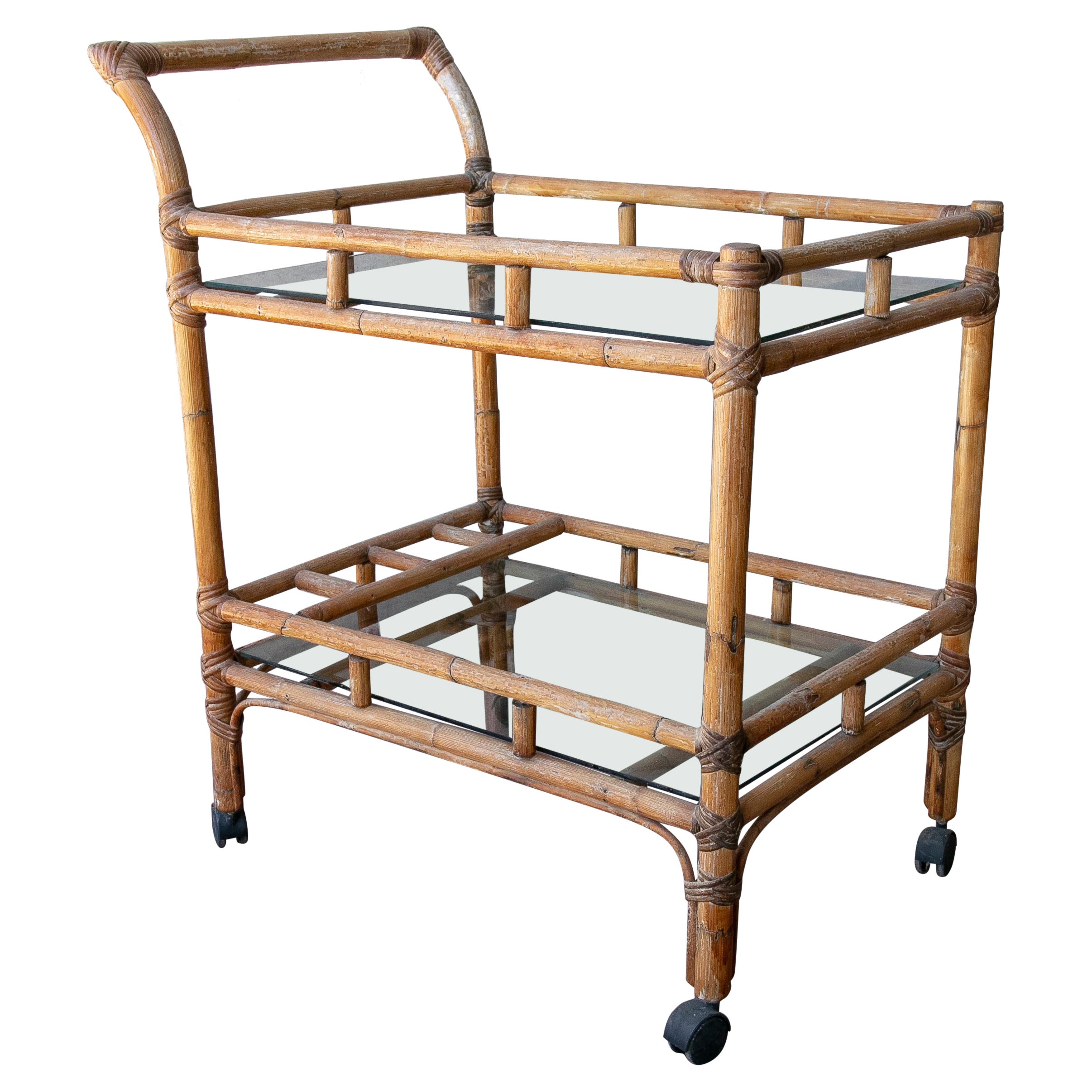 1970s Bamboo Drinks Trolley with Wheels
