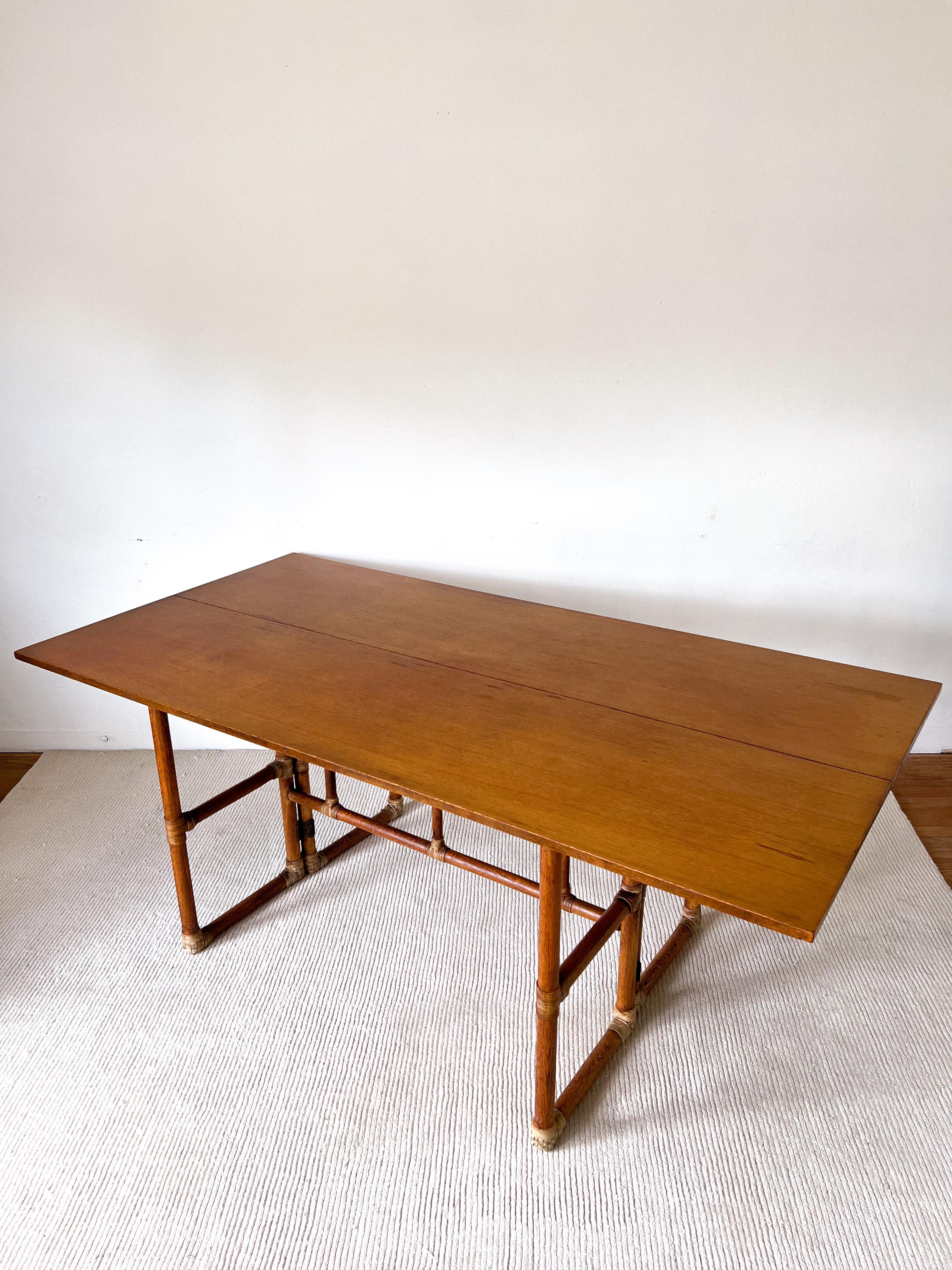1970s Bamboo Flip-Top Dining Table by McGuire In Good Condition In La Mesa, CA