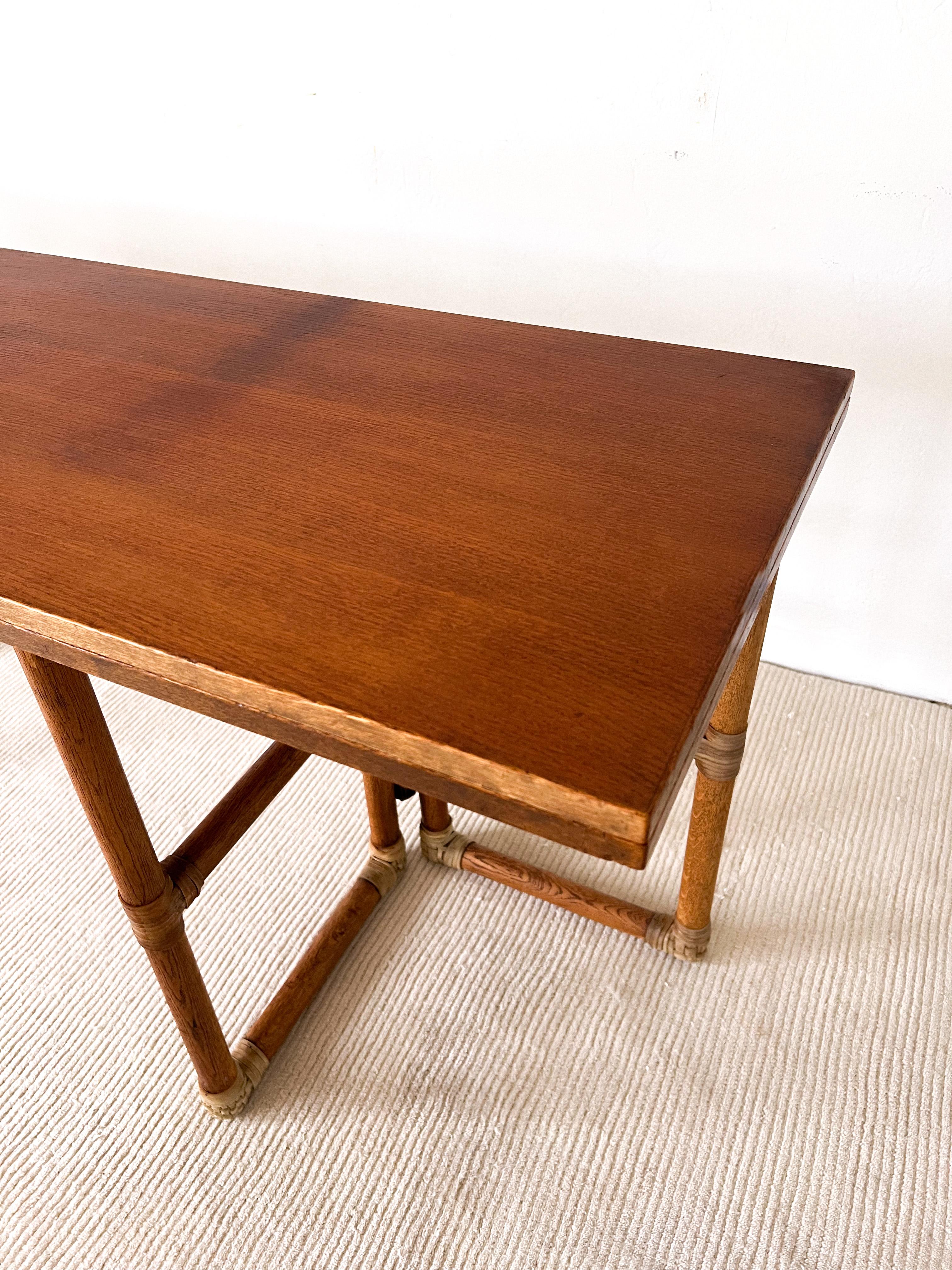 Leather 1970s Bamboo Flip-Top Dining Table by McGuire