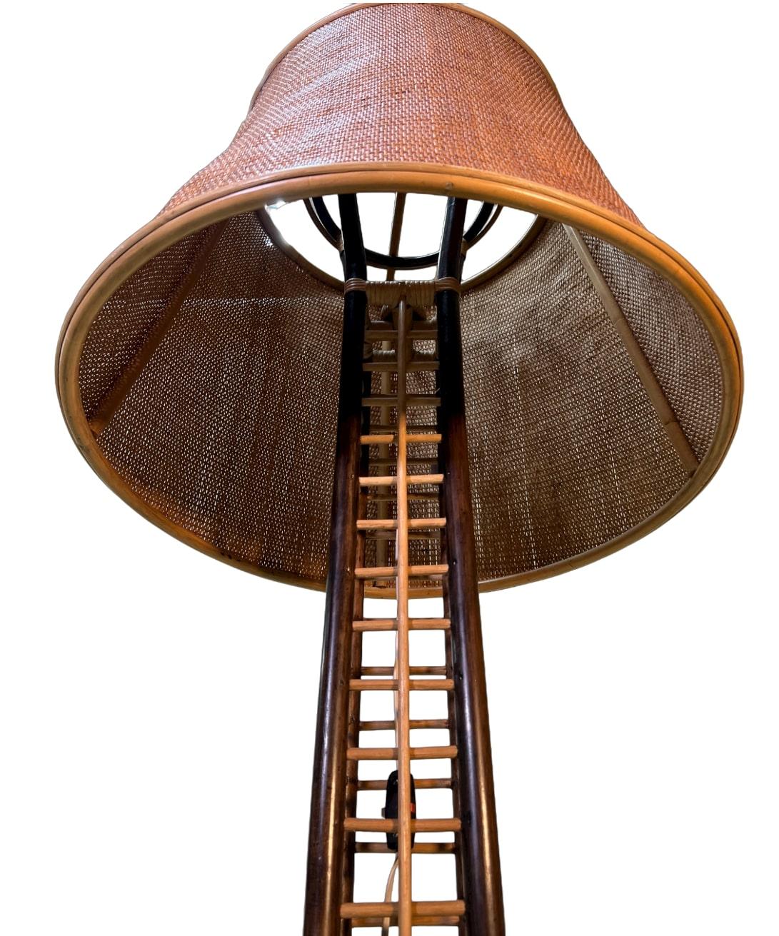 Hand-Woven 1970's Bamboo Floor Lamp For Sale